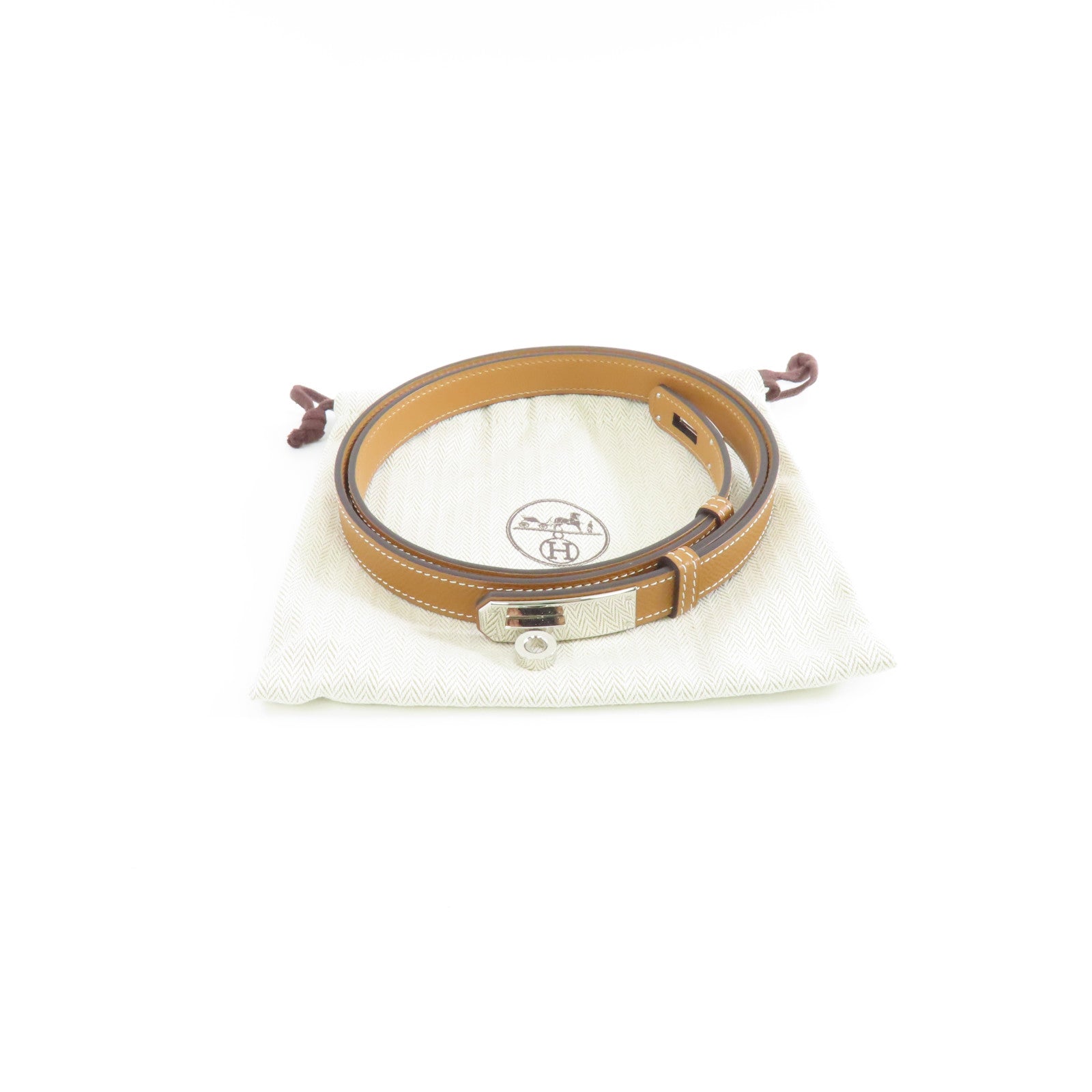 HERMES Epsom皮革Kelly Belt銀扣皮帶Gold/啡色