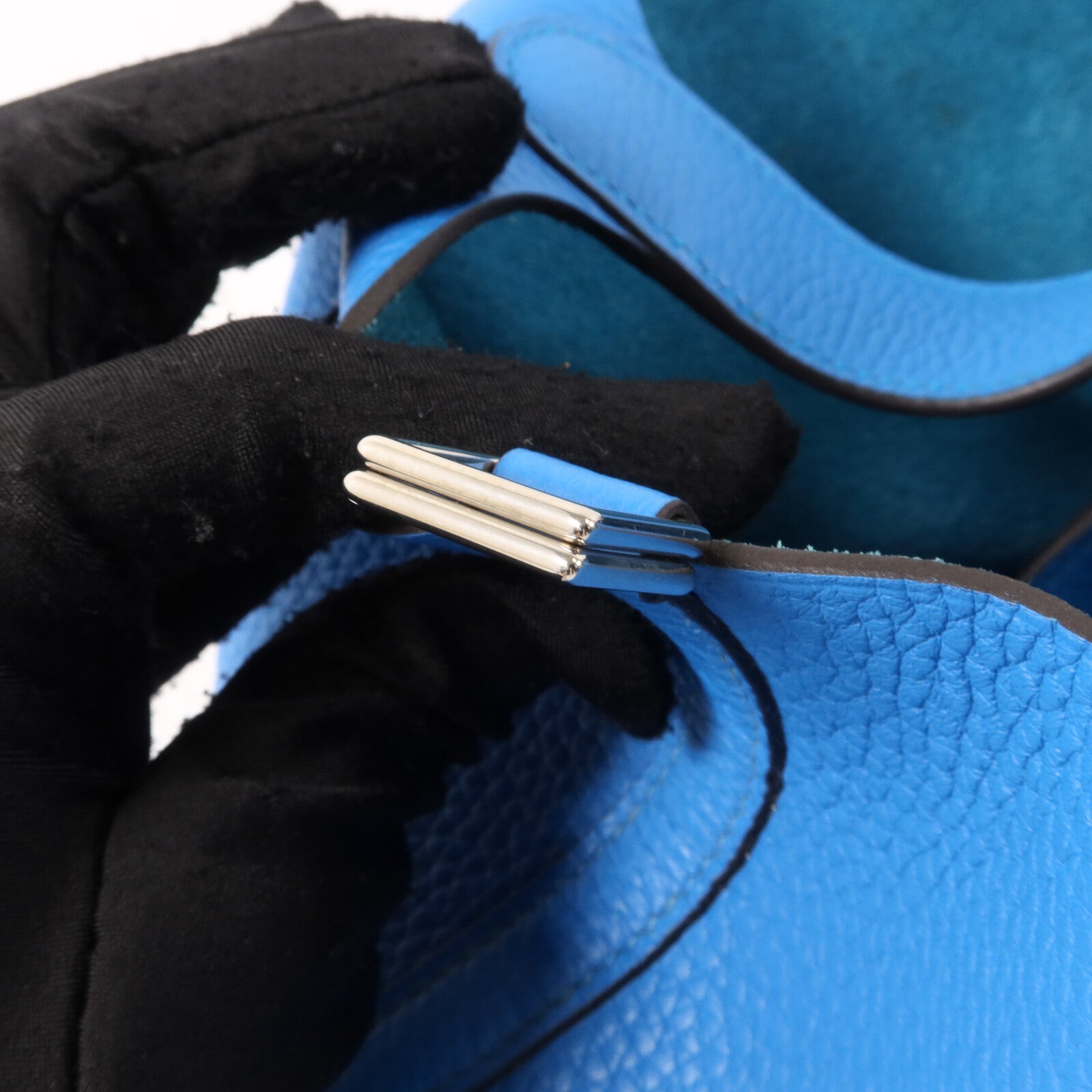 HERMES Clemence皮革Picotin MM扣手挽袋Bleu Zanzibar