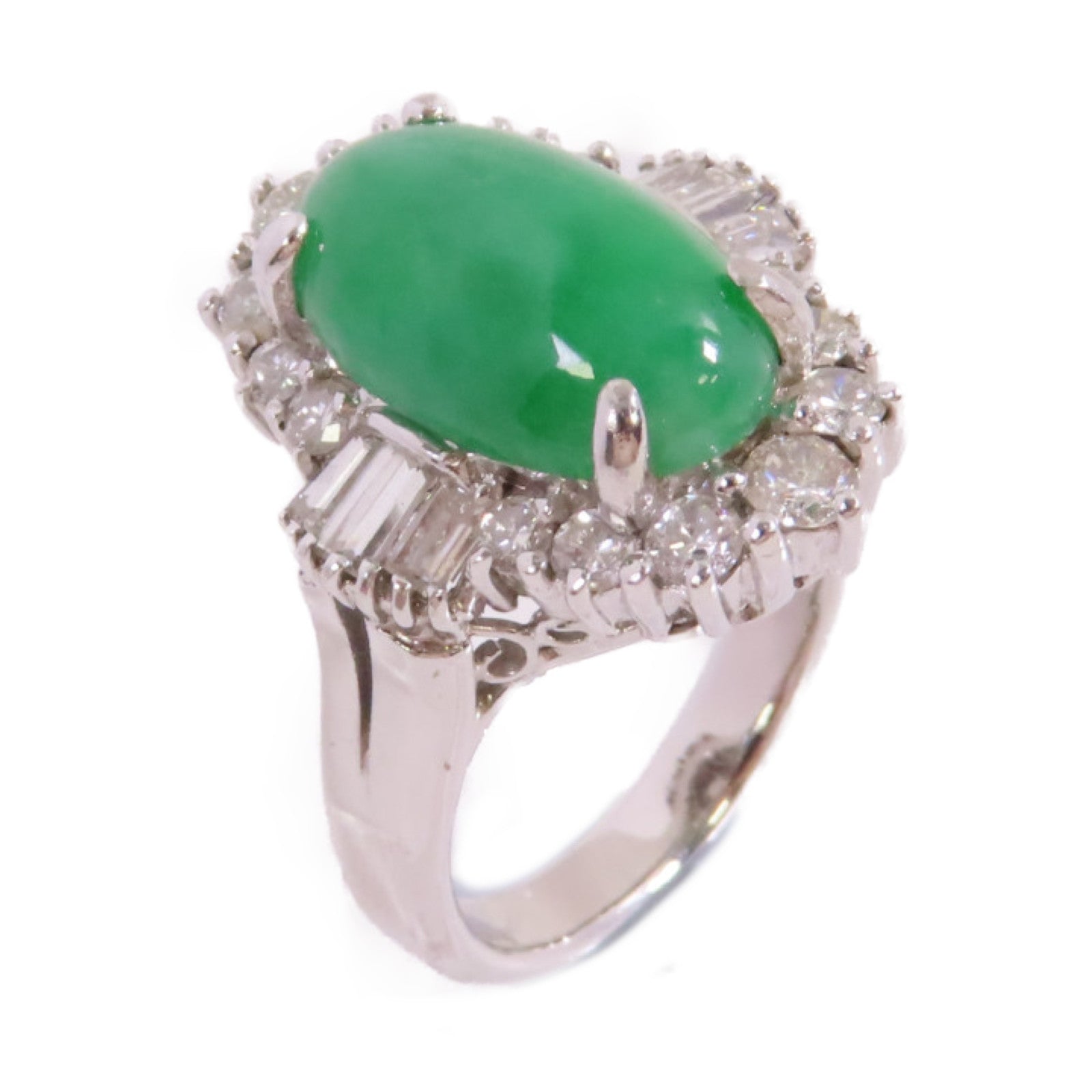 JEWELRY PT900鉑金/6.21ct翡翠/1.66ct鑚石Jade Diamond Ring戒指US#8