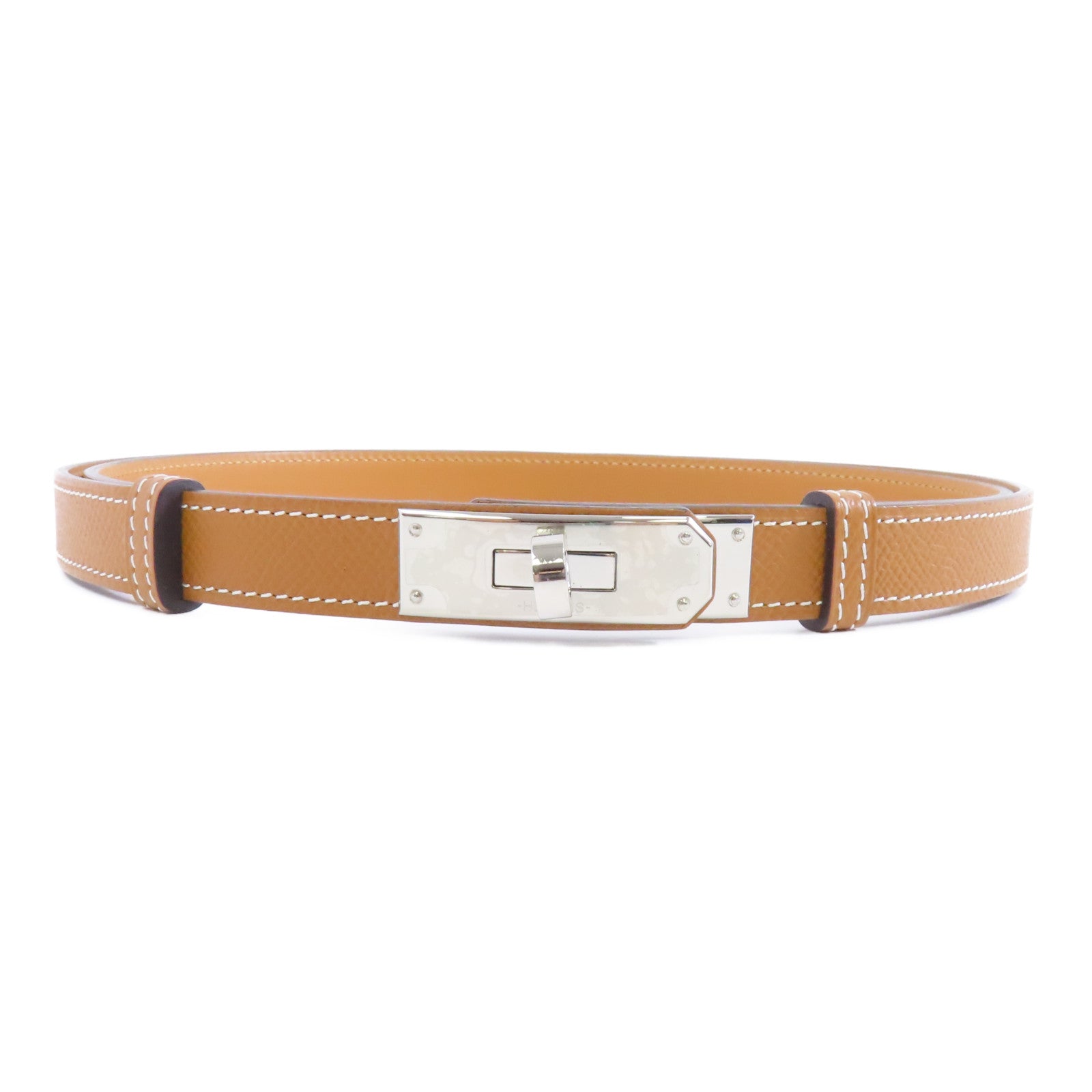 HERMES Epsom皮革Kelly Belt銀扣皮帶Gold/啡色