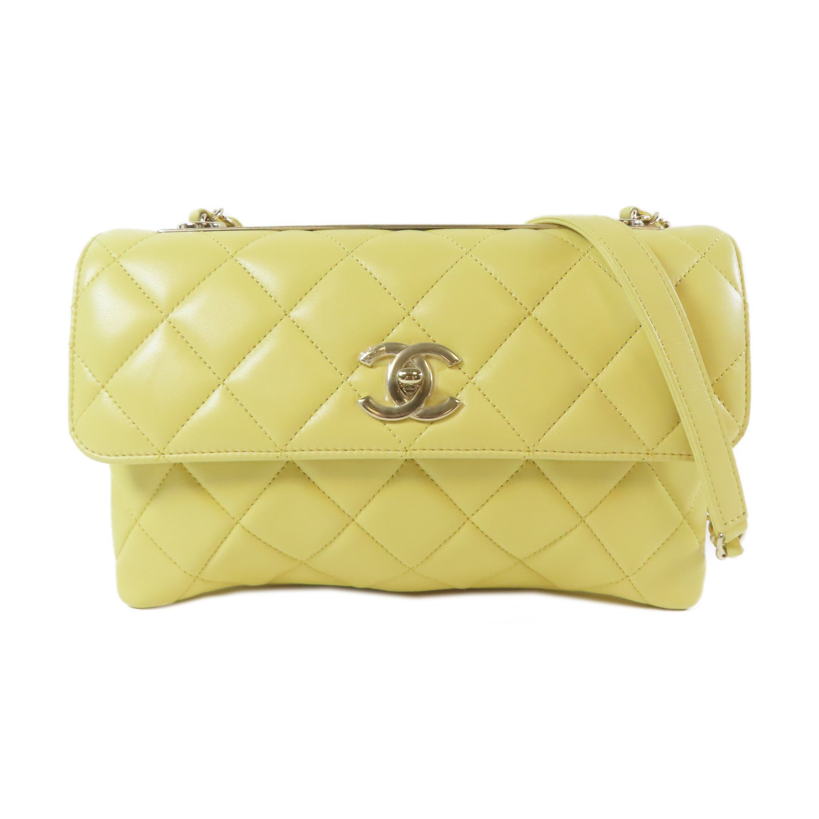 CHANEL 【激減優惠】菱格羊皮皮革Chain Shoulder Bag金扣鏈帶肩背袋黃色