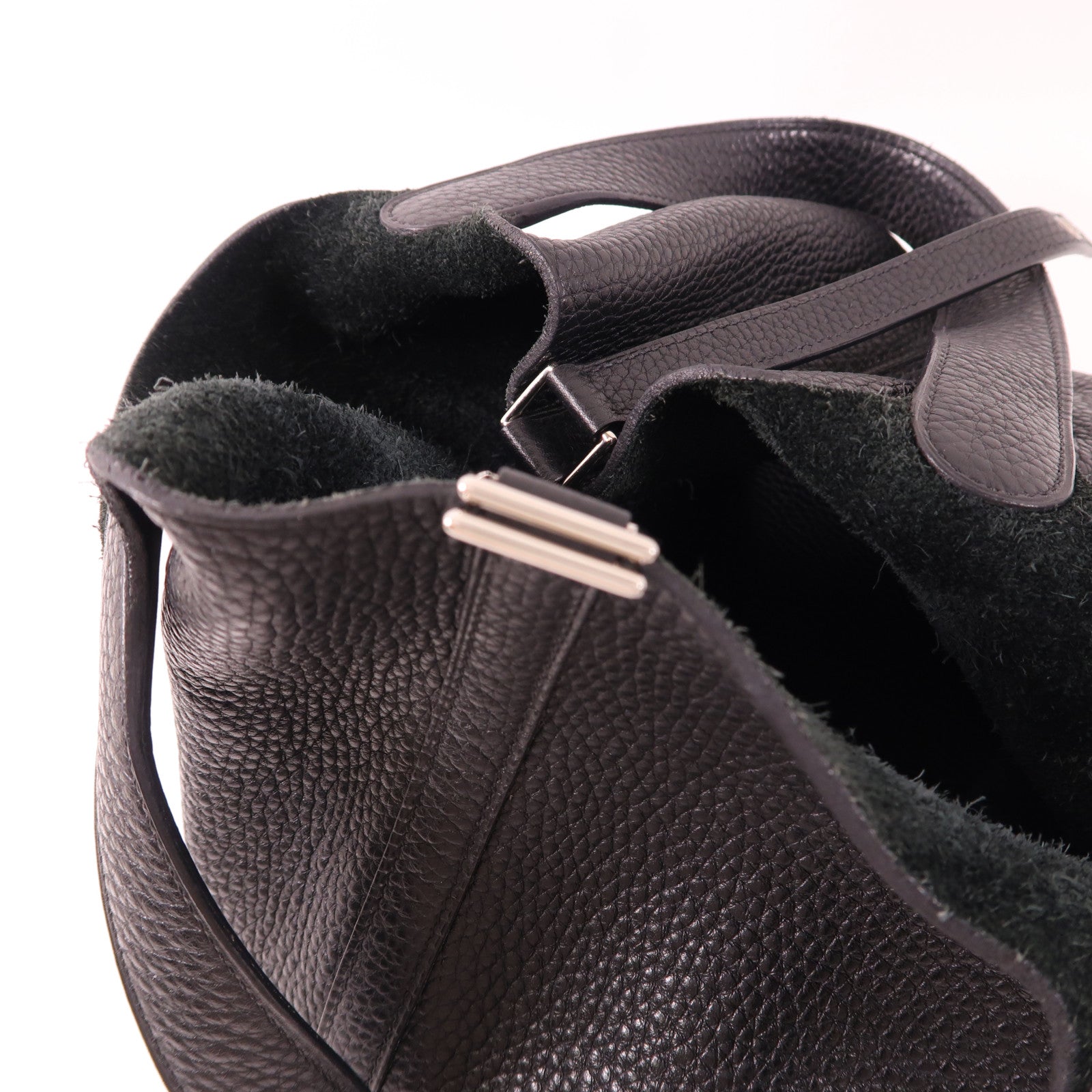 HERMES Clemence皮革Picotin MM銀扣手挽袋Noir