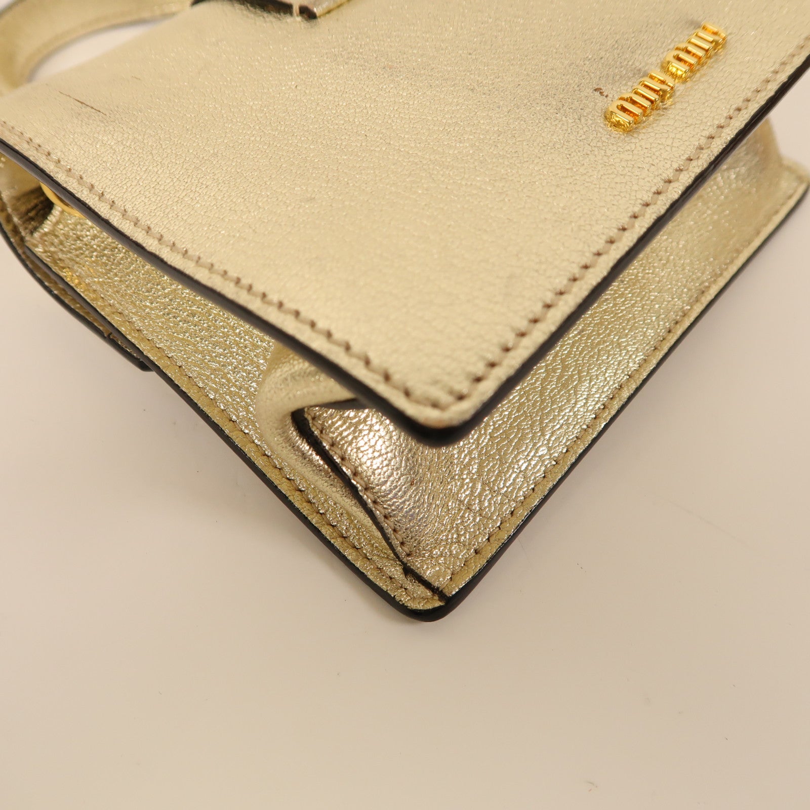 Miu Miu 【激減優惠】牛皮皮革Shoulder Bag金扣手挽肩背兩用袋金色
