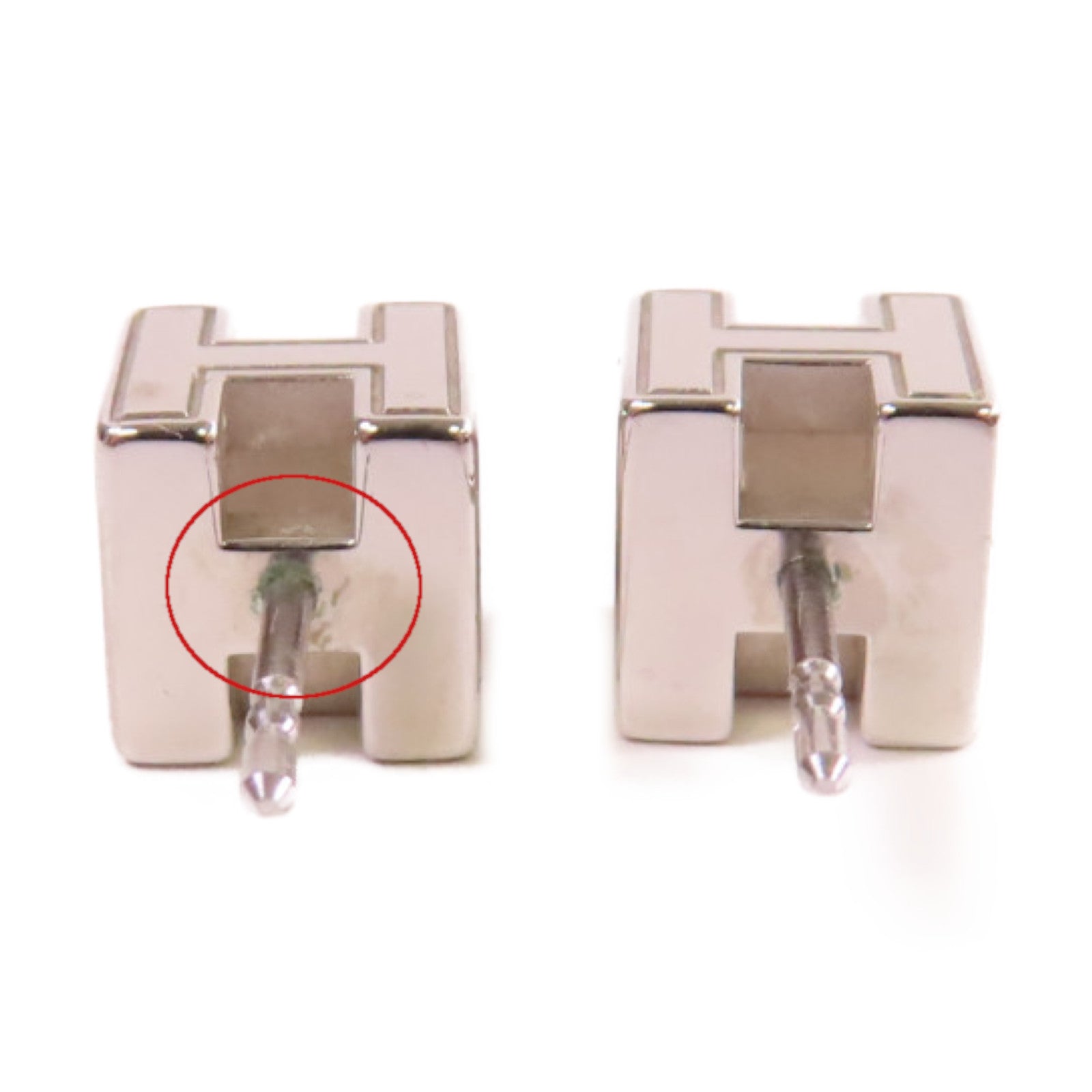 HERMES 金屬/琺瑯Cage d'H Earrings耳環Craie米白色