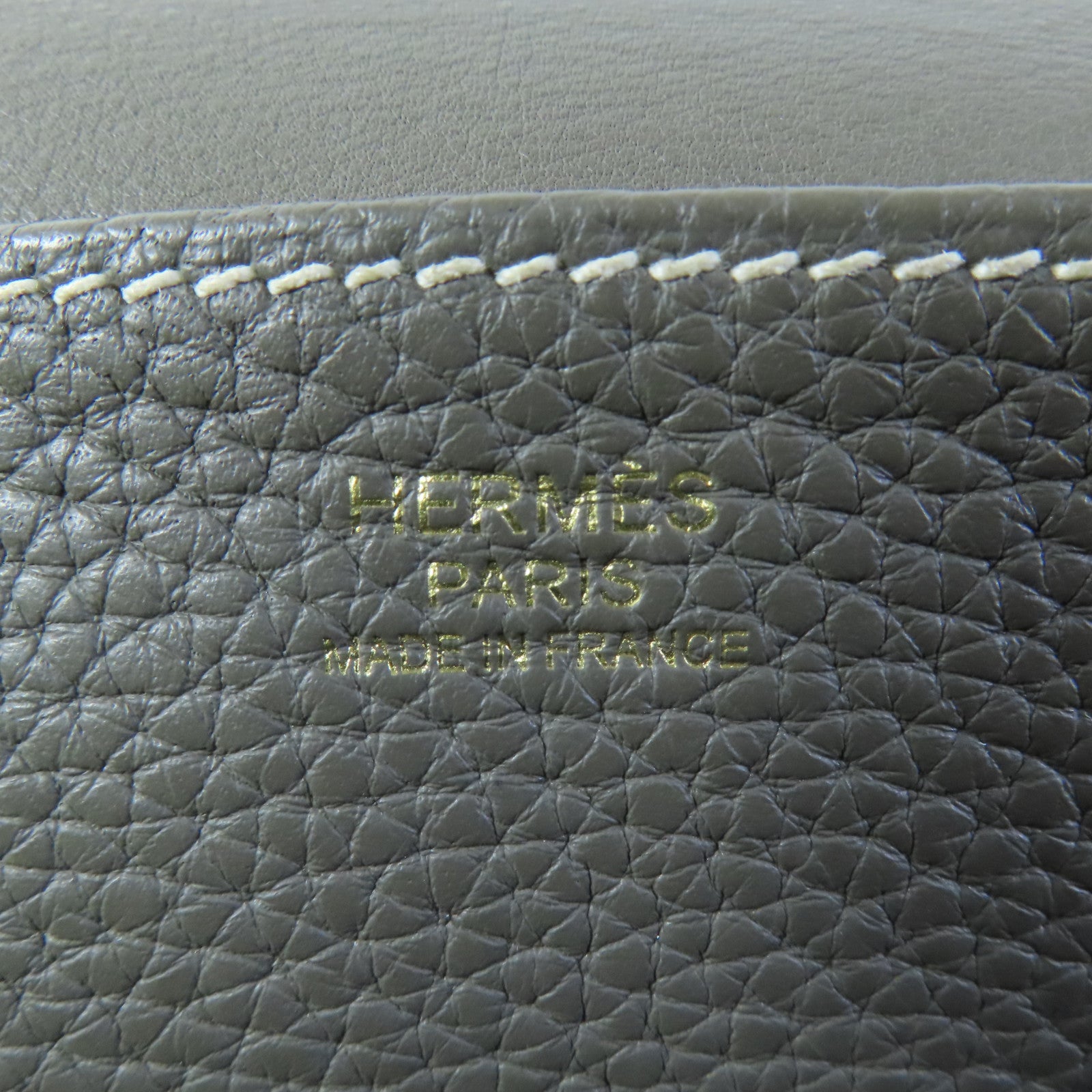 HERMES Clemence皮革Halzan 31金扣手挽肩背兩用袋Etain