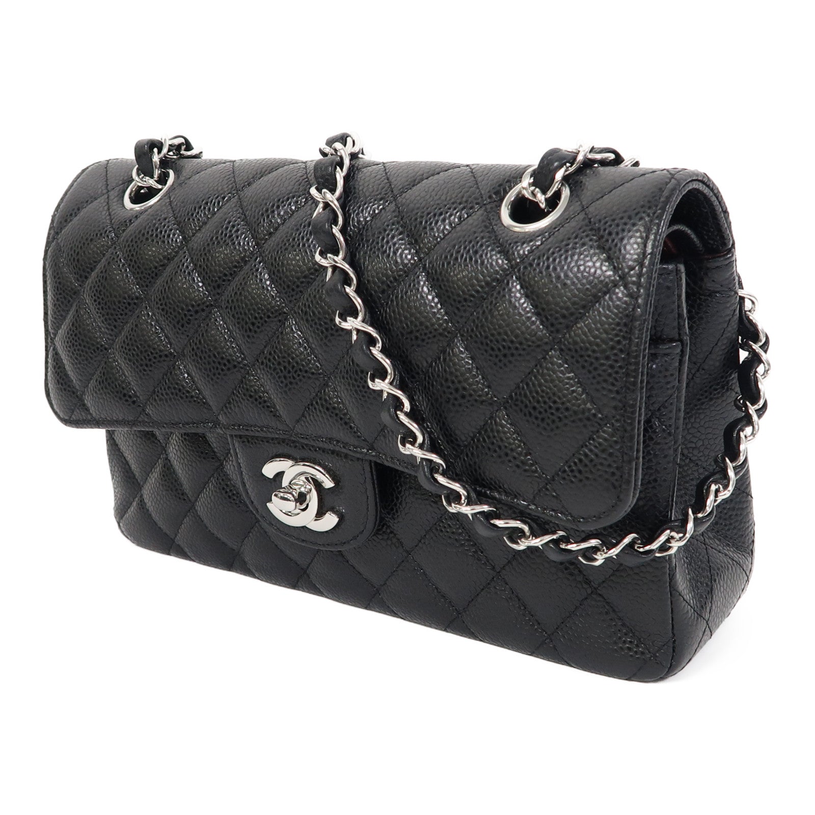 CHANEL Caviar皮革Classic 23銀扣鏈帶肩背袋黑色