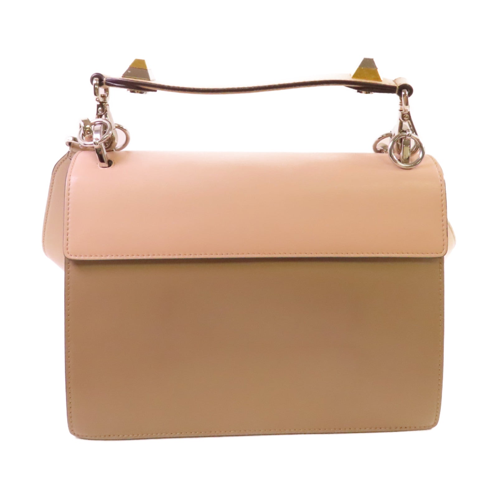 FENDI 【激減優惠】牛皮皮革Monster 2Way Shoulder Bag金扣手挽肩背兩用袋杏色/啡色