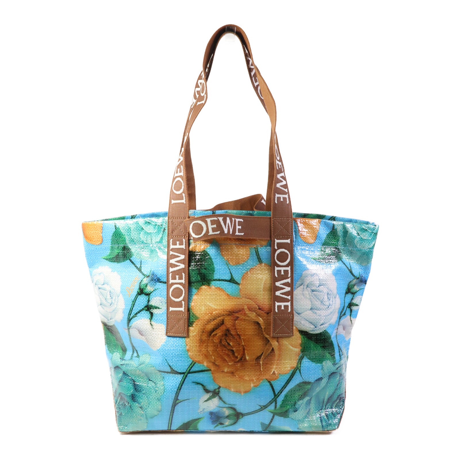 LOEWE 【激減優惠】塗層帆布Fold Shopper Sky Blue銀扣手挽袋