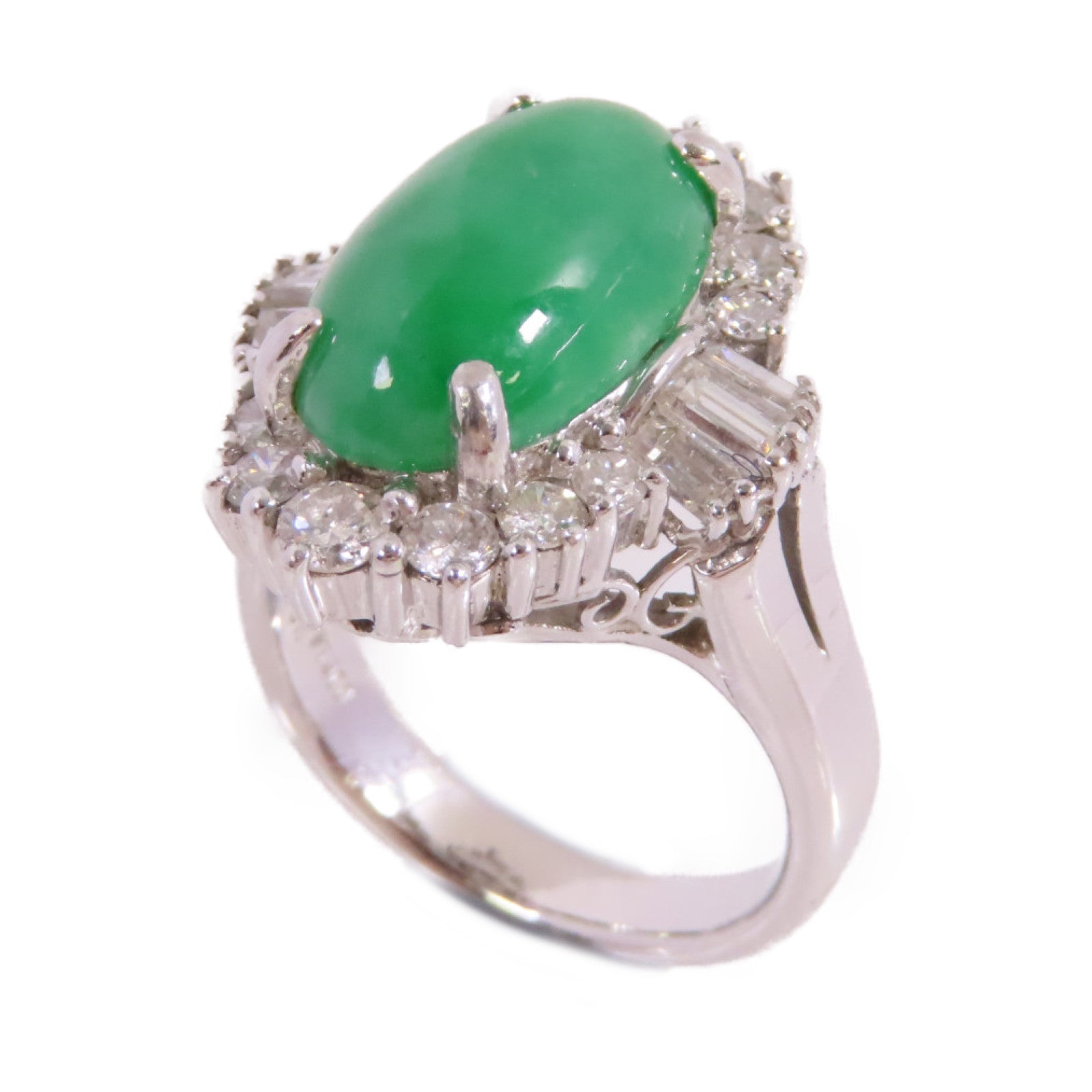 JEWELRY PT900鉑金/6.21ct翡翠/1.66ct鑚石Jade Diamond Ring戒指US#8