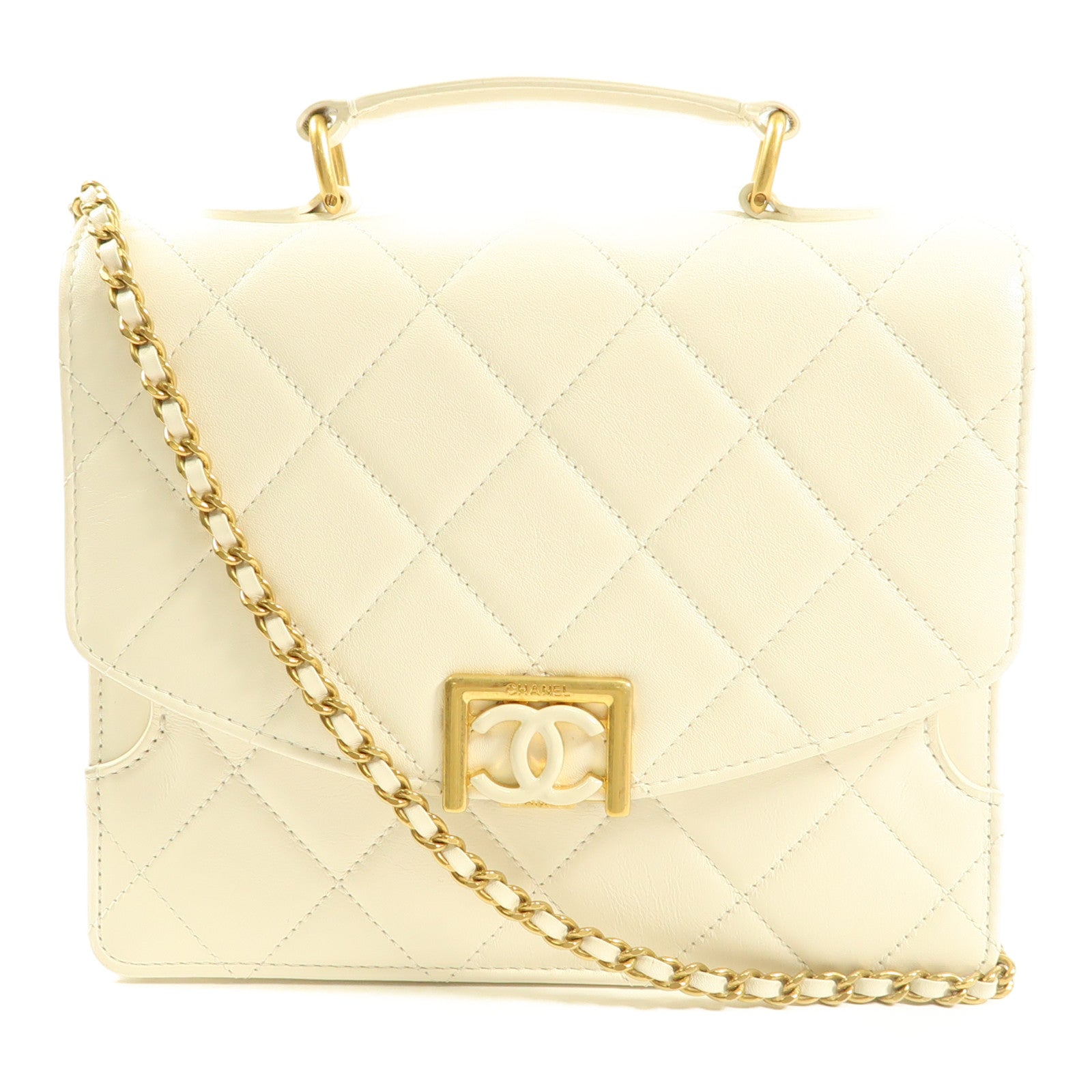 CHANEL 牛皮皮革Chain Shoulder金扣鏈帶手挽肩背兩用袋