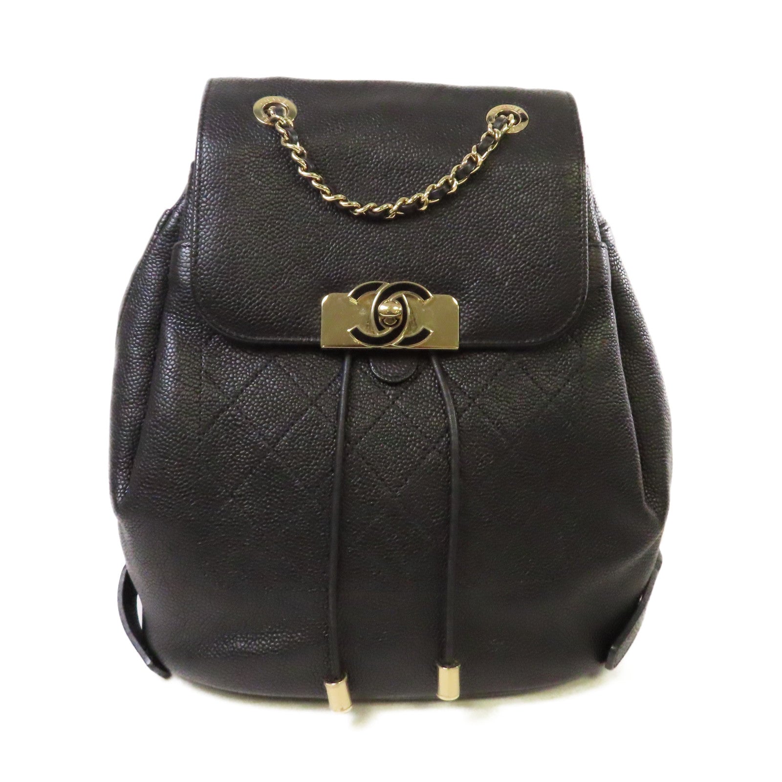 CHANEL 【激減優惠】菱格Caviar皮革Backpack金扣背包黑色