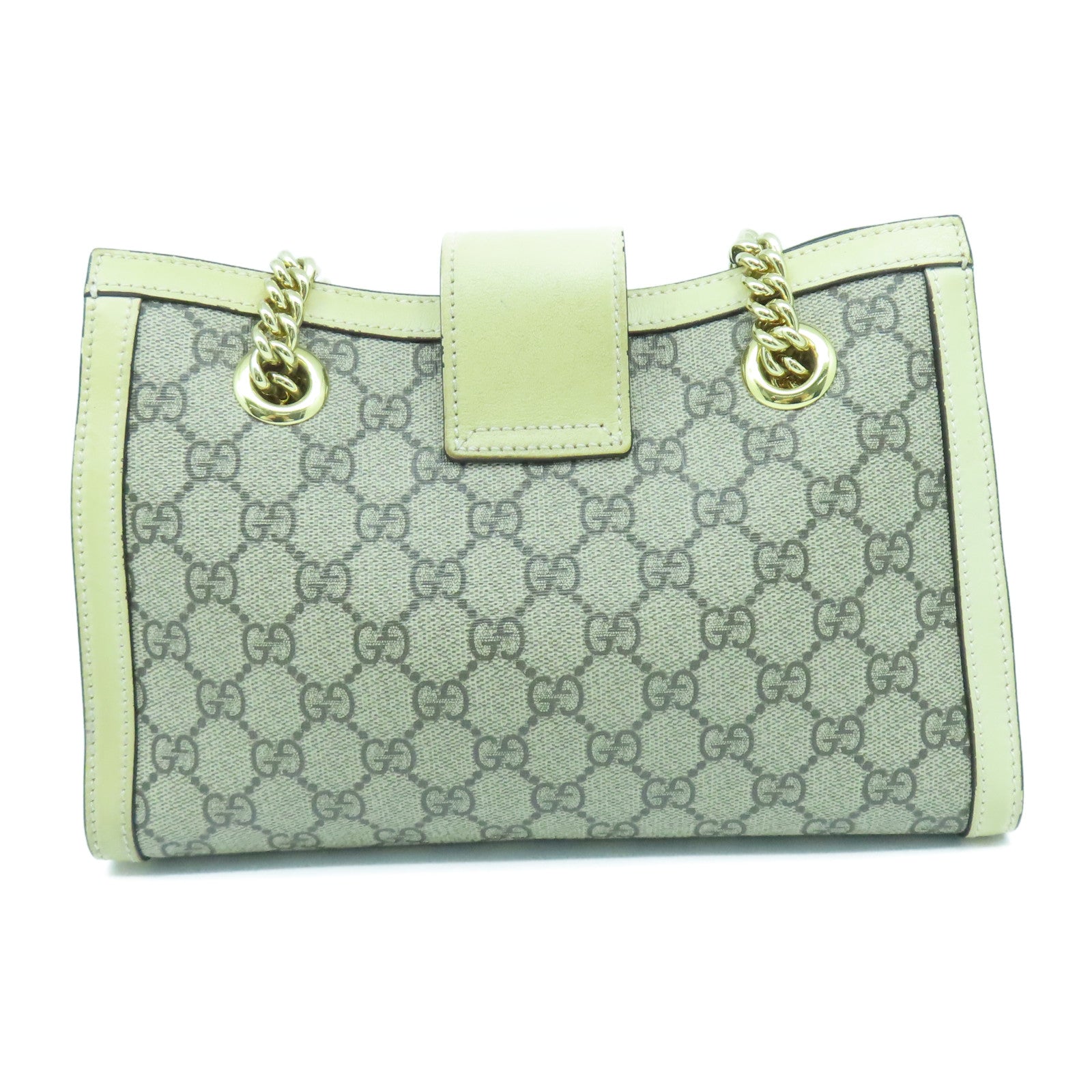 GUCCI 【激減優惠】塗層帆布Padlock GG金扣鏈帶肩背袋灰色/米色