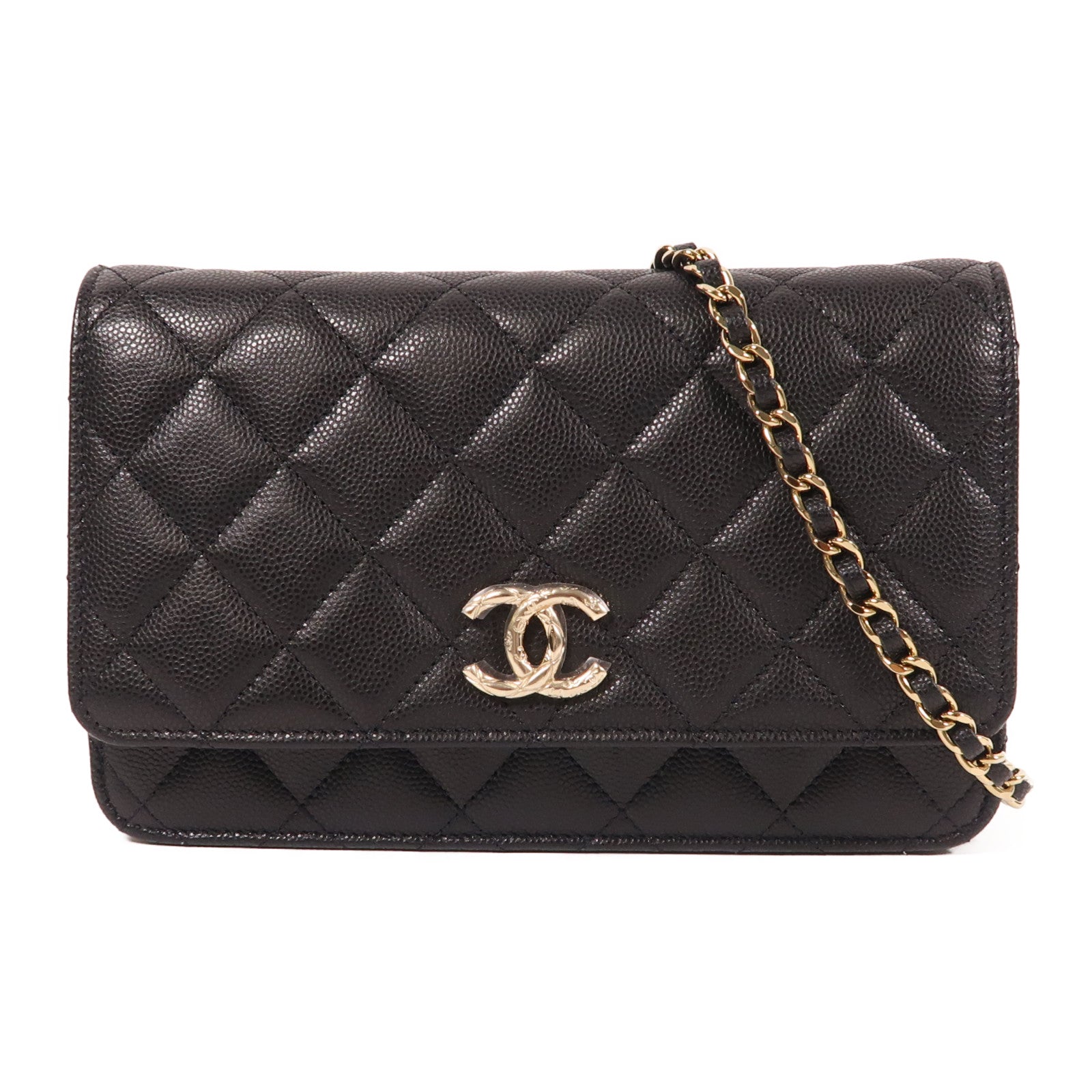 CHANEL 牛皮皮革Wallet On Chain金扣鏈帶肩背袋黑色