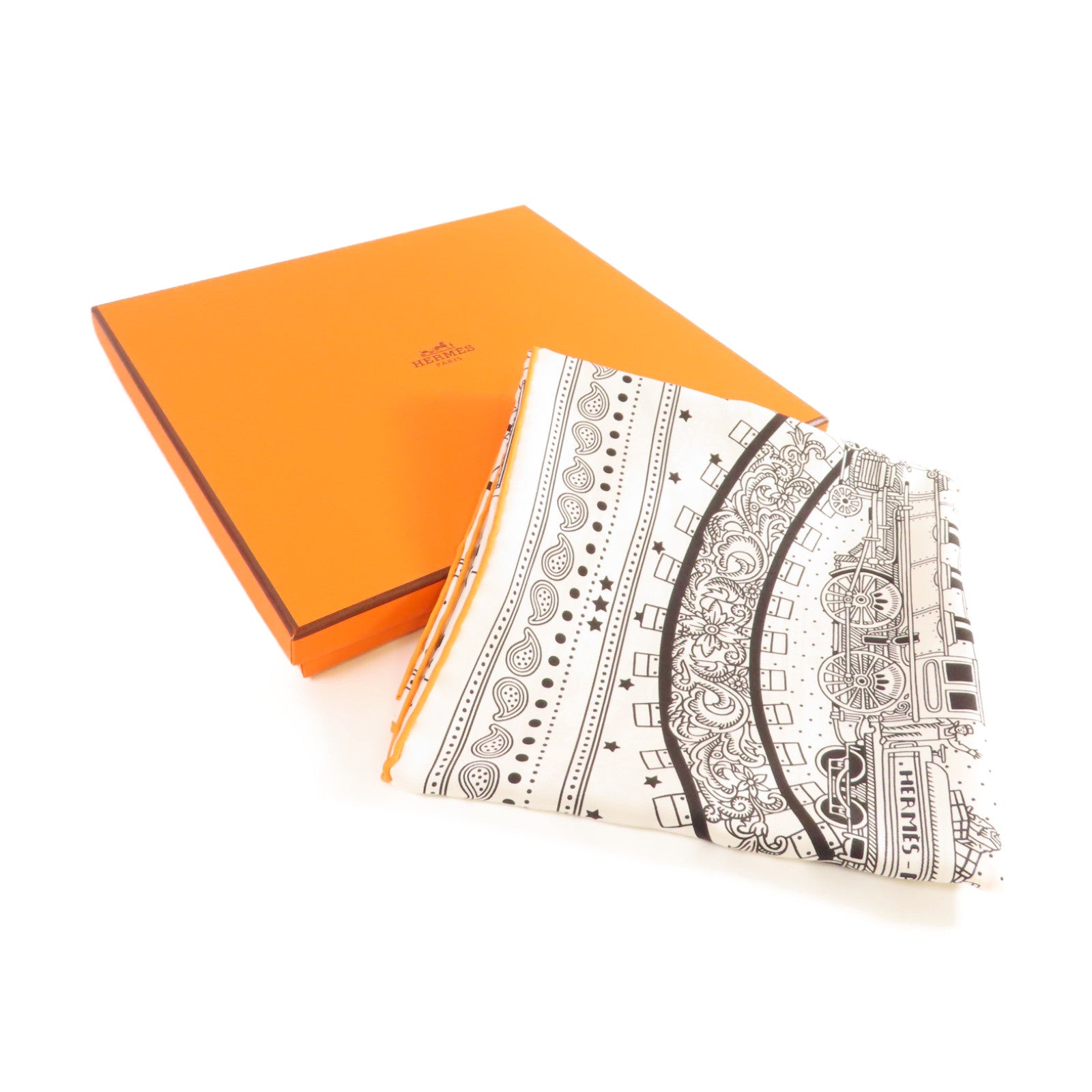 HERMES 【激減優惠】絲質Scarf絲巾白色/黑色/橙色
