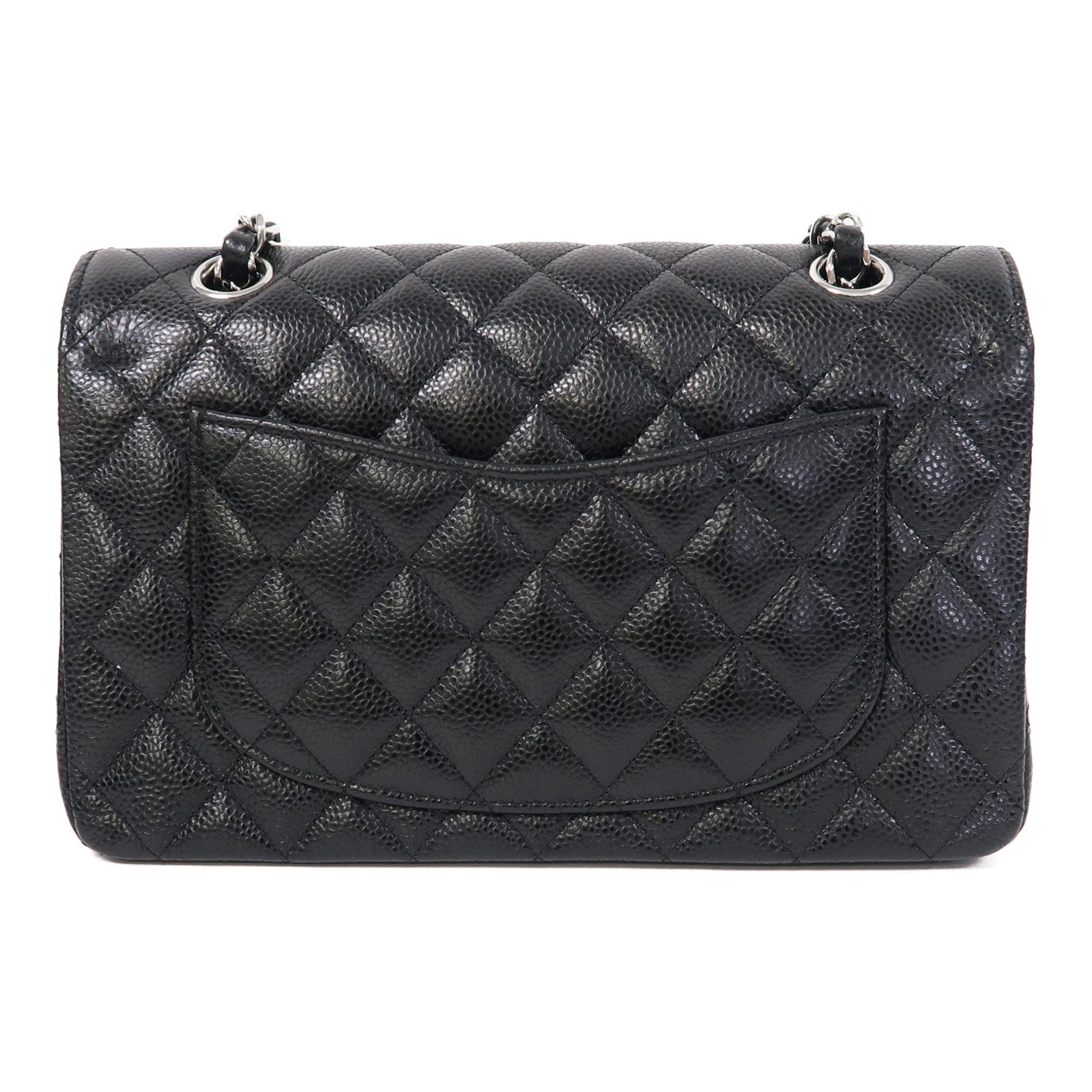 CHANEL Caviar皮革Classic 23銀扣鏈帶肩背袋黑色