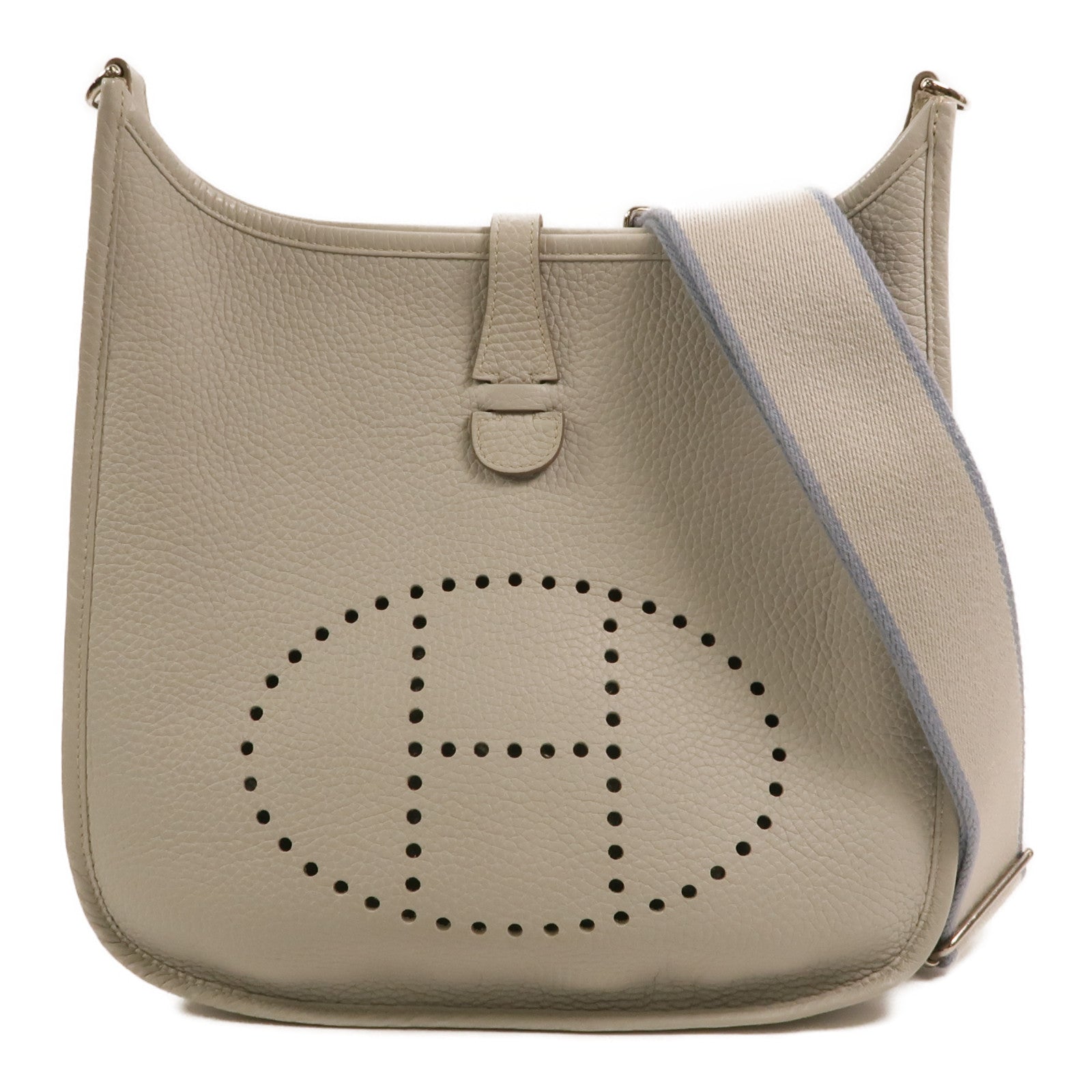 HERMES Clemence皮革Evelyne PM銀扣肩背袋Gris Perle