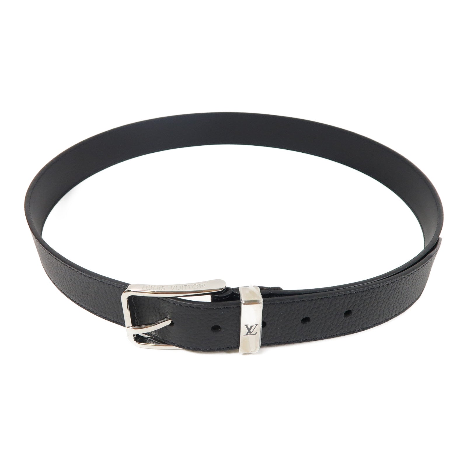LOUIS VUITTON 皮革Saintour Pont Neuf Belt銀扣皮帶黑色