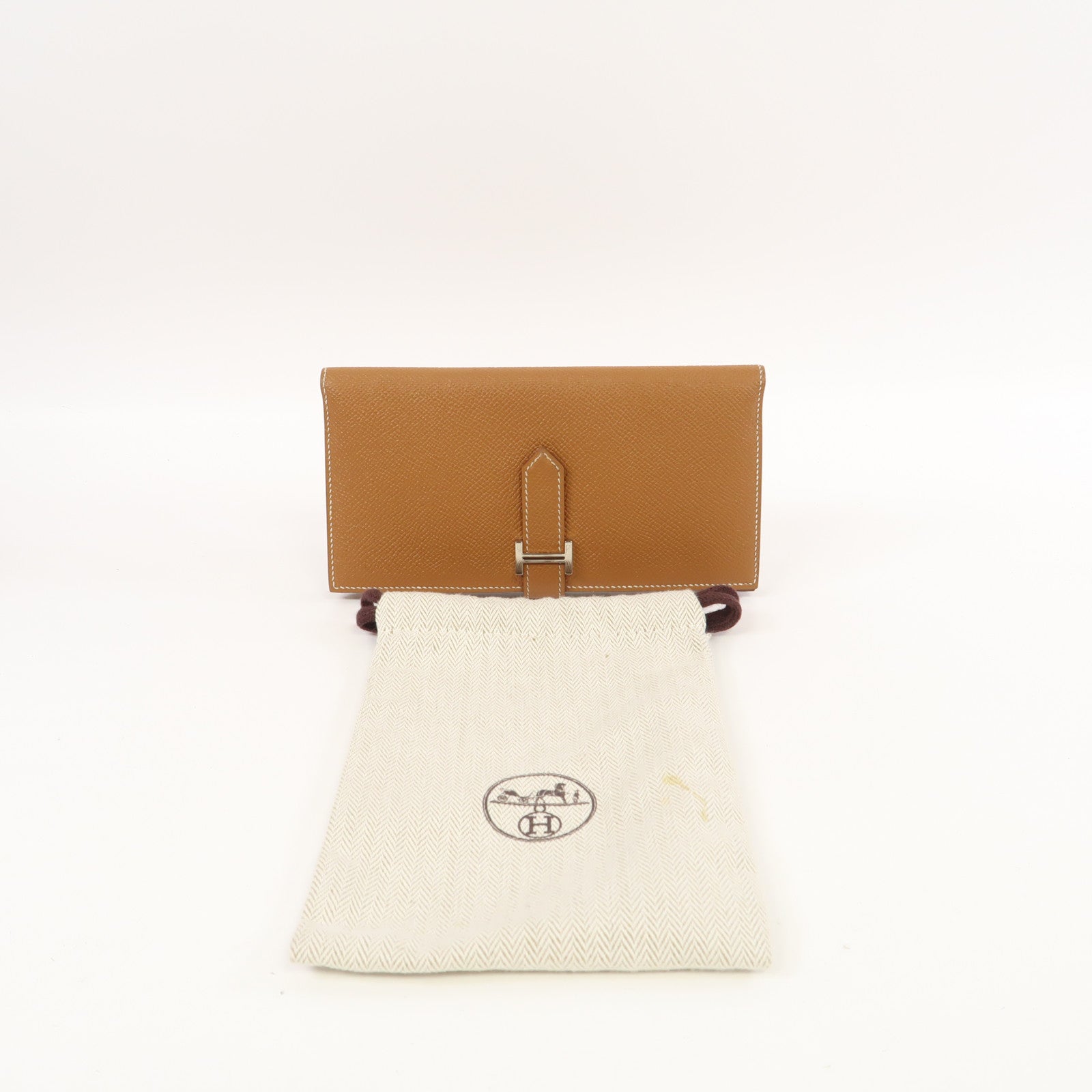 HERMES Epsom皮革Bearn Wallet銀扣長錢包經典駝色