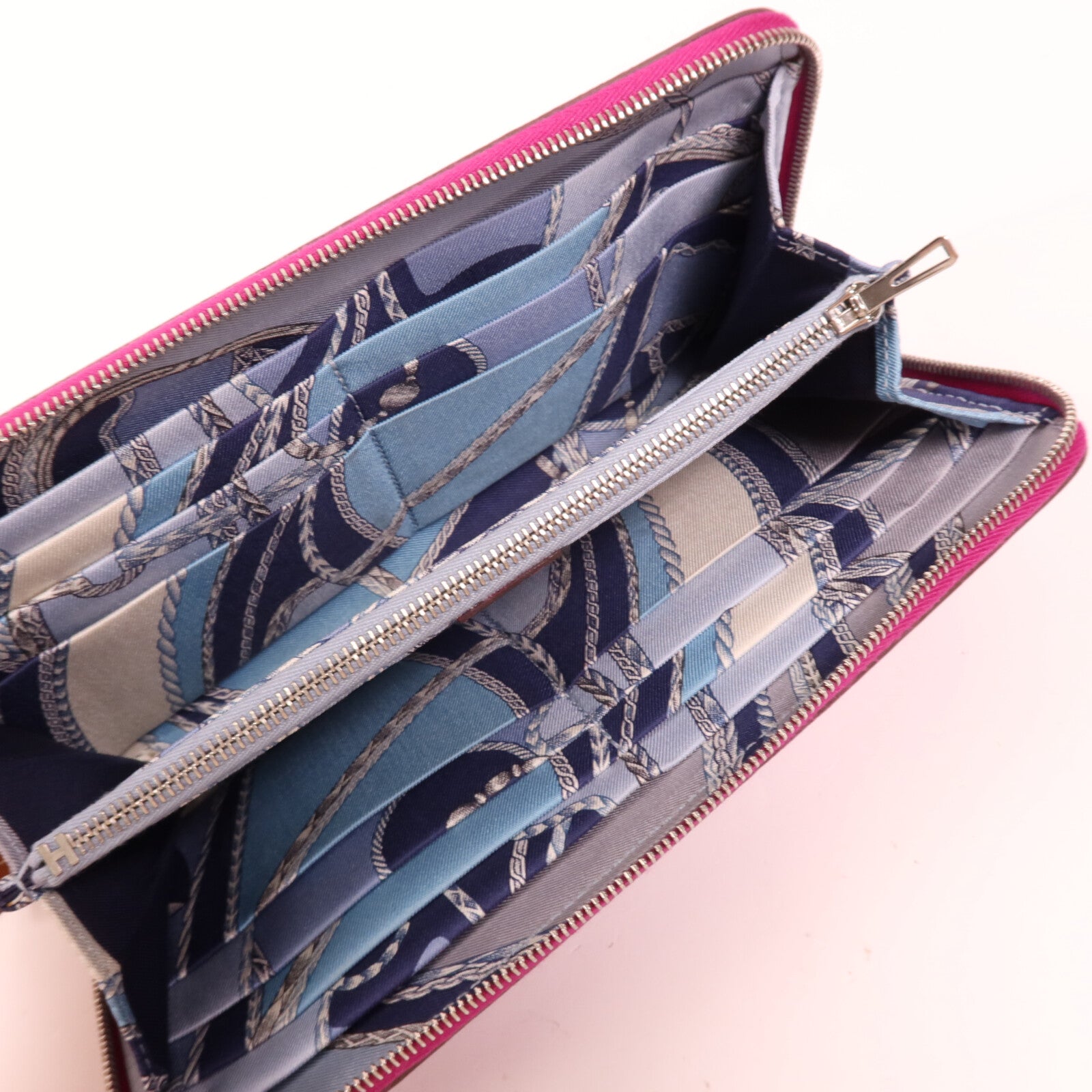 HERMES Epsom皮革Silk In Long Wallet銀扣長錢包Rose Pourpre