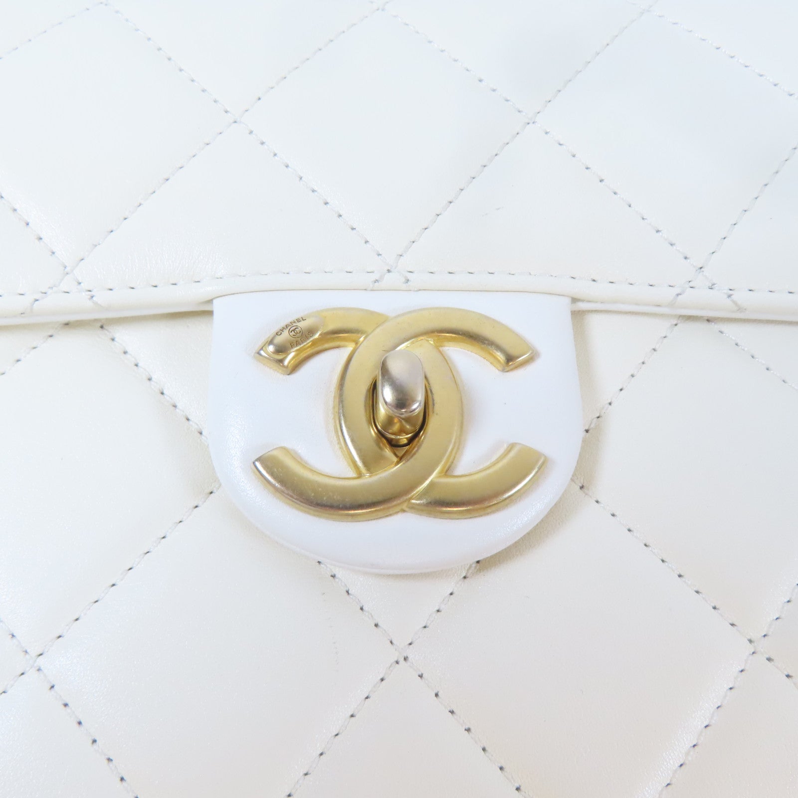 CHANEL 【激減優惠】菱格牛皮皮革Shoulder Bag金扣鏈帶肩背袋白色