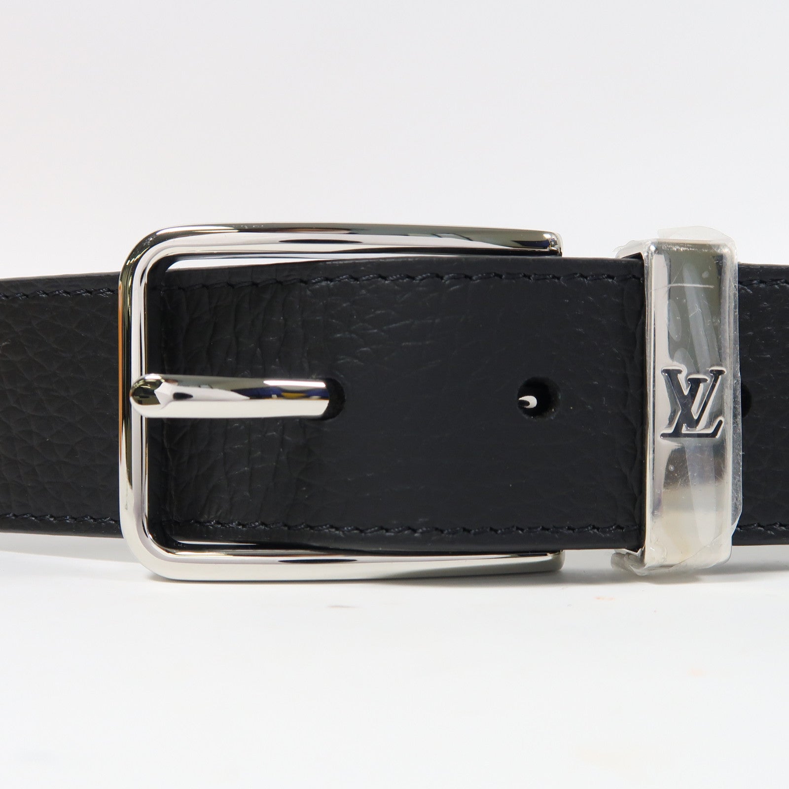 LOUIS VUITTON 皮革Saintour Pont Neuf Belt銀扣皮帶黑色