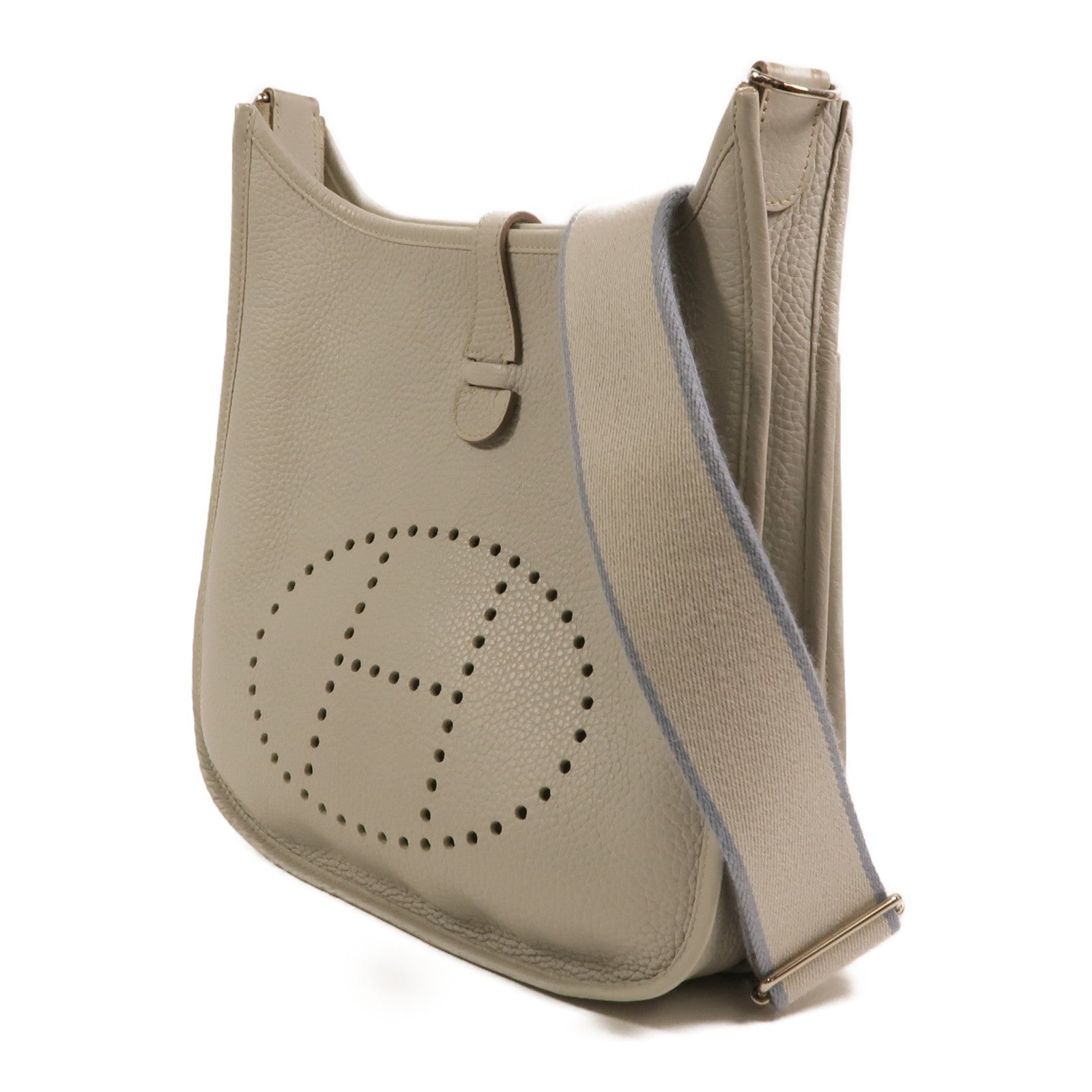 HERMES Clemence皮革Evelyne PM銀扣肩背袋Gris Perle