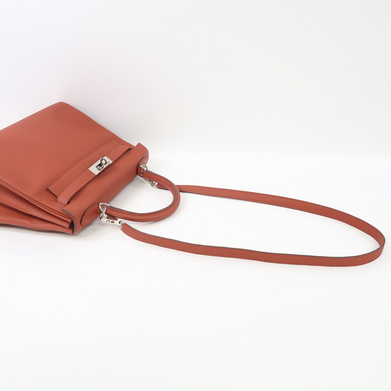 HERMES 【激減優惠】Clemence皮革Kelly 28銀扣手挽肩背兩用袋紅色