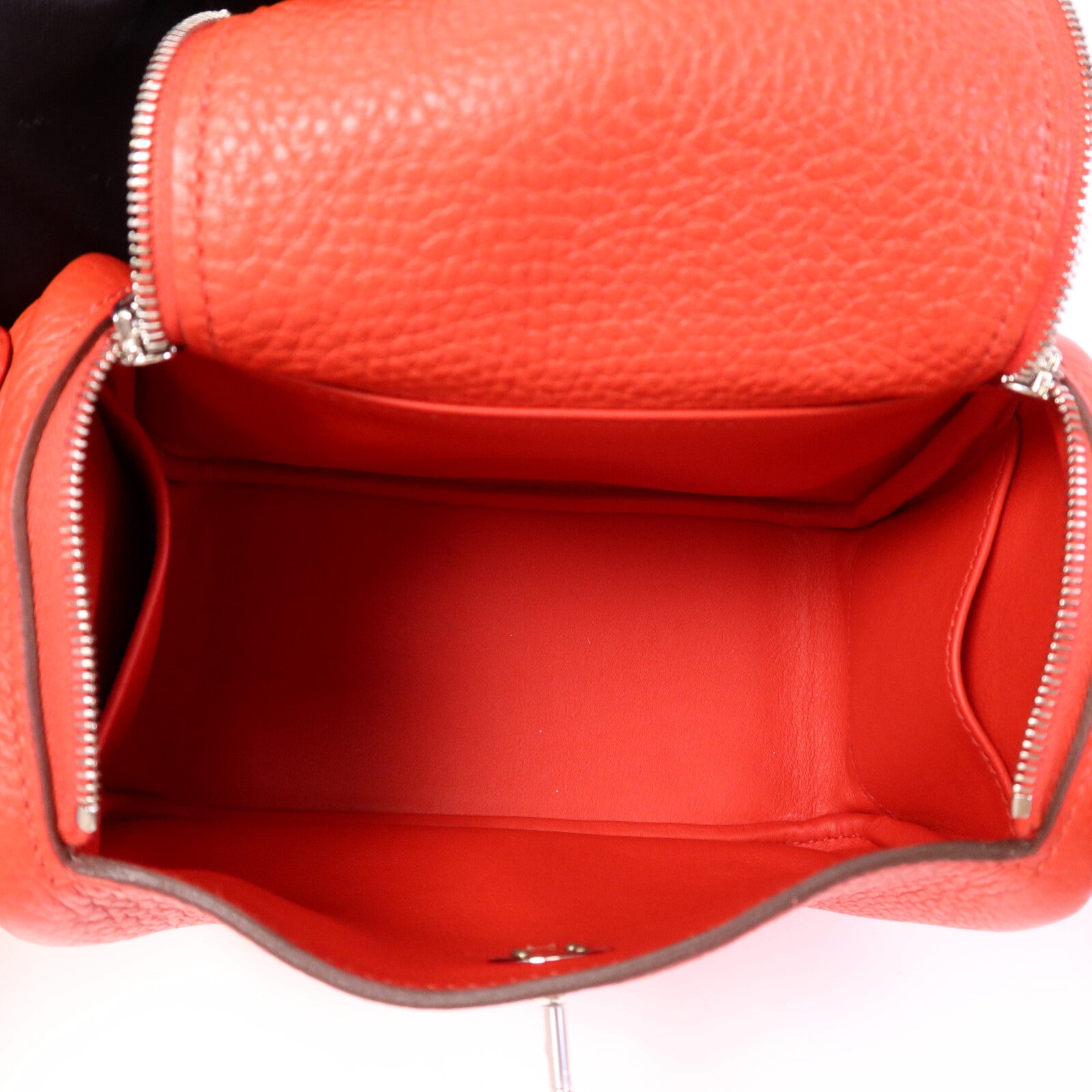 HERMES Clemence皮革Mini Lindy銀扣手挽肩背兩用袋Rouge de Coeur