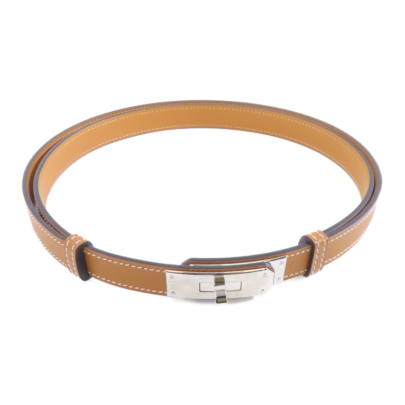 HERMES Epsom皮革Kelly Belt銀扣皮帶Gold/啡色