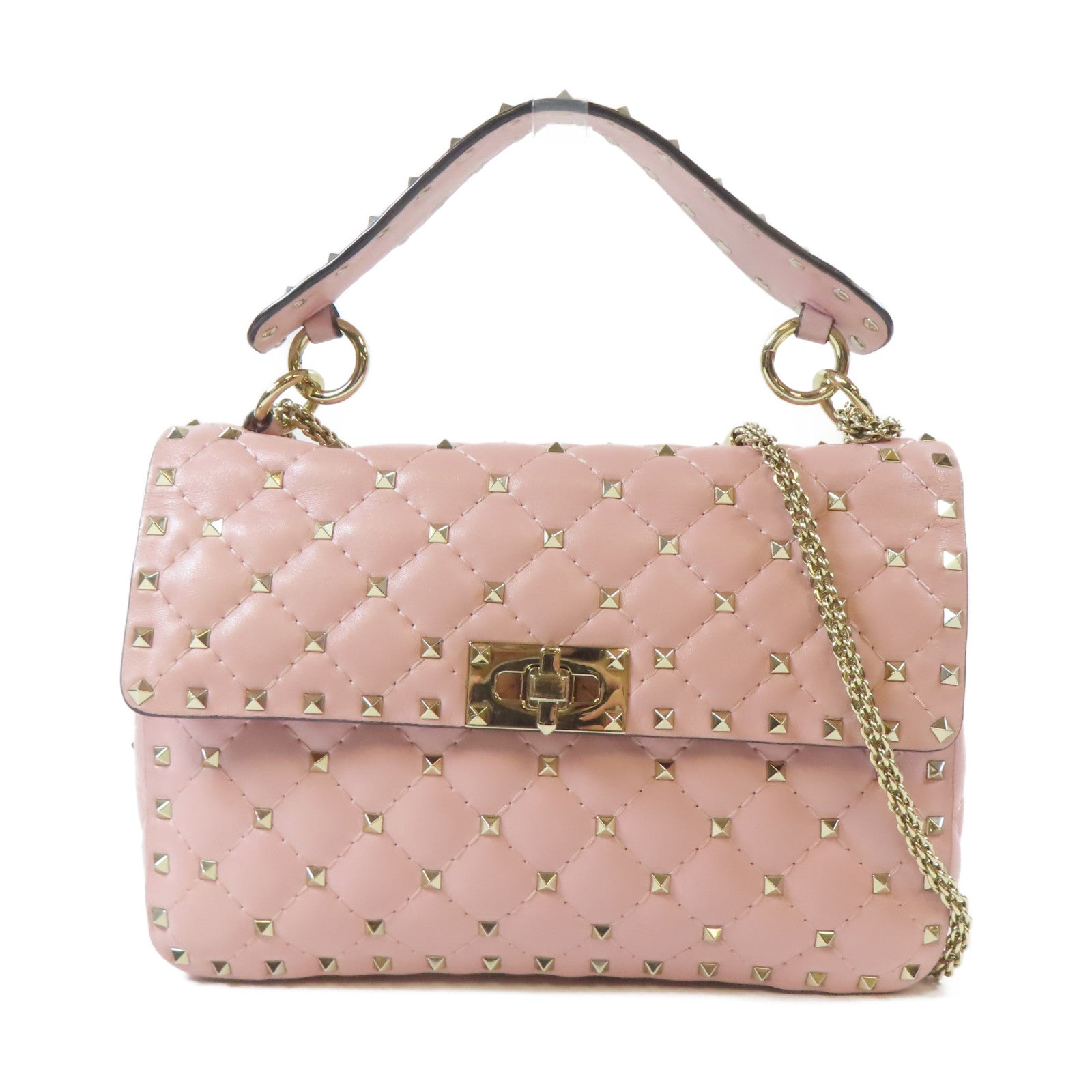 Valentino 牛皮皮革2 Way Chain Shoulder Bag金扣鏈帶手挽肩背兩用袋粉紅色