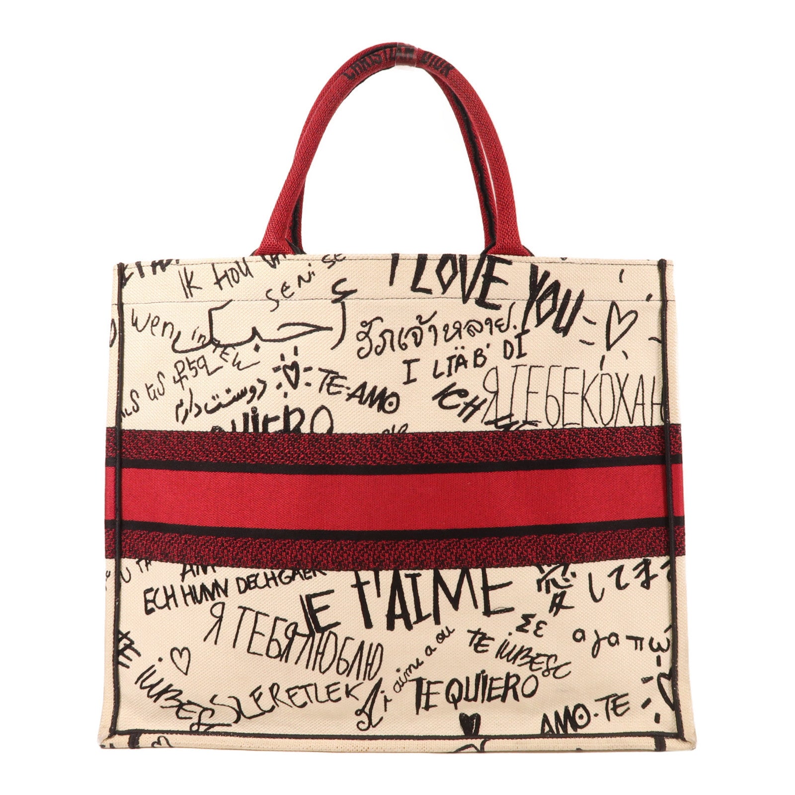 最終セール❗美品❗Christian Dior　赤　コットン100%　M Dior 帆布Large Dior Book Tote手挽袋米色/紅色– Brand Off Hong