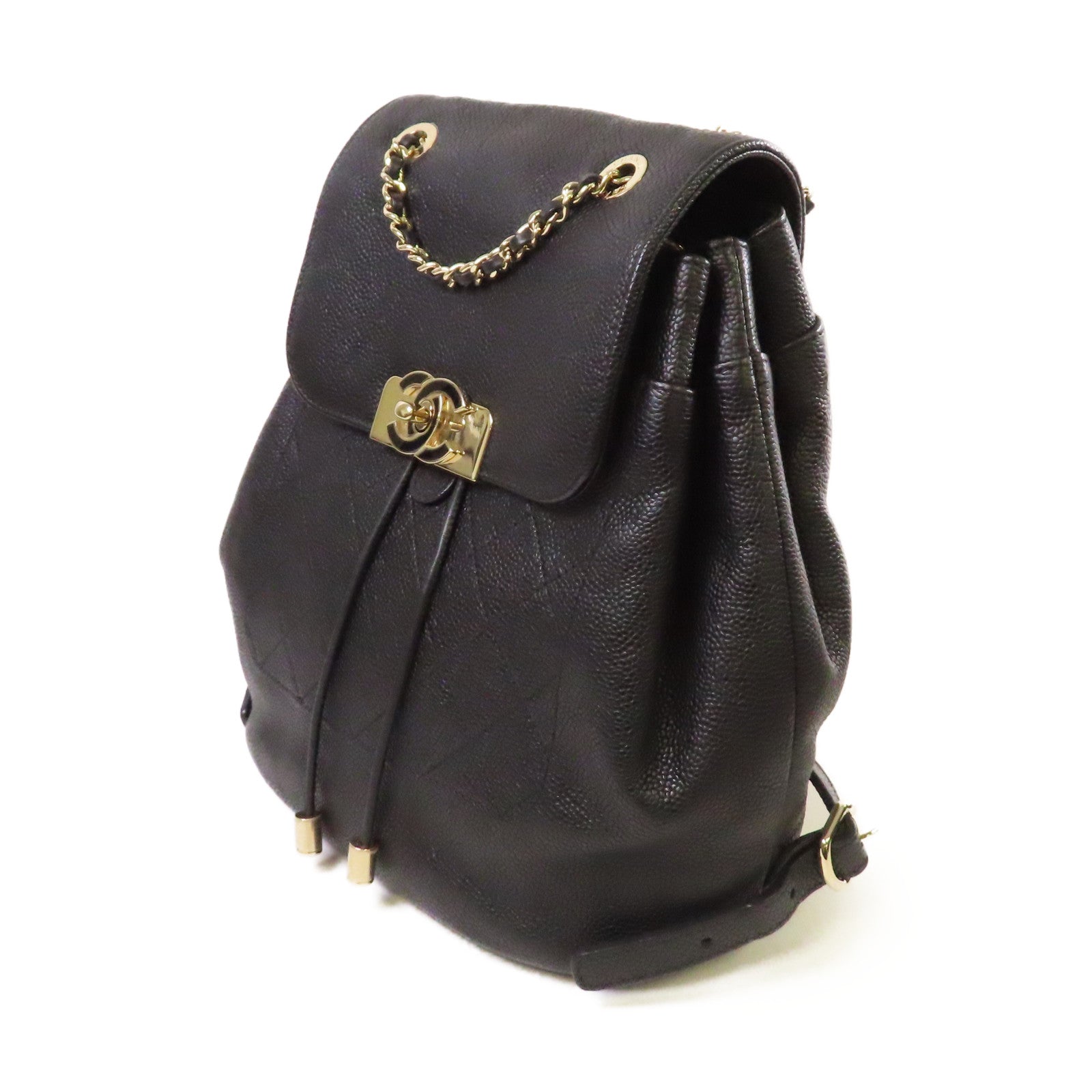 CHANEL 【激減優惠】菱格Caviar皮革Backpack金扣背包黑色