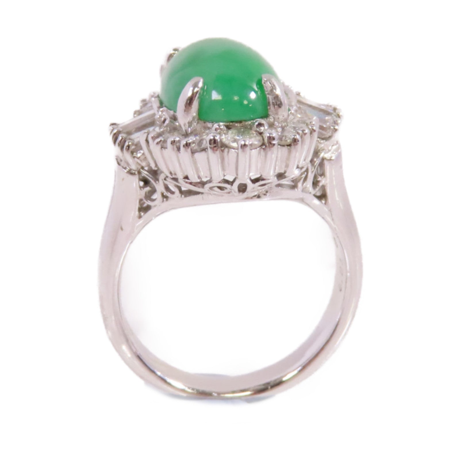 JEWELRY PT900鉑金/6.21ct翡翠/1.66ct鑚石Jade Diamond Ring戒指US#8