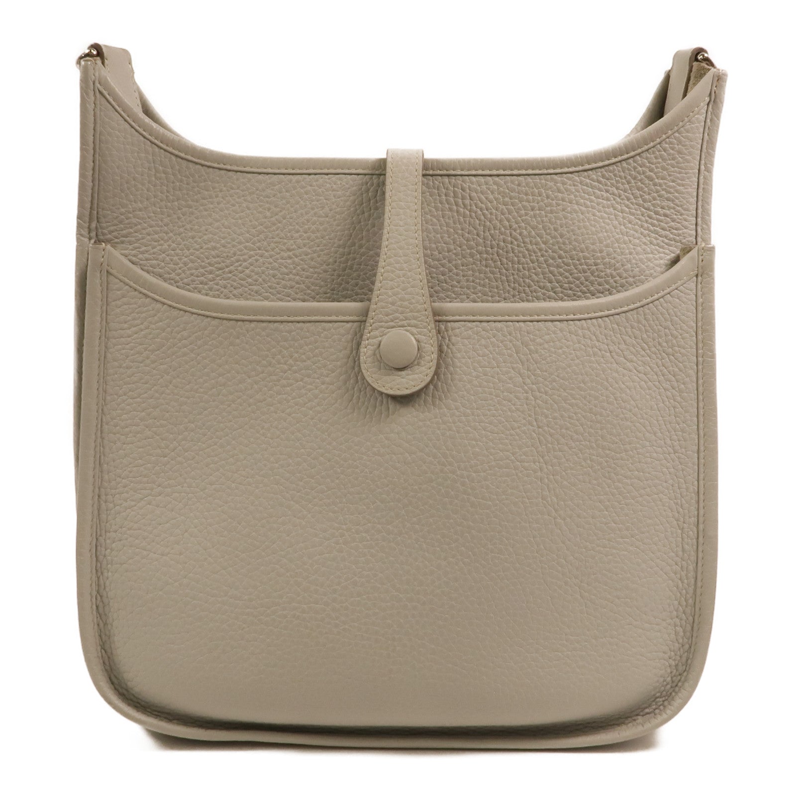 HERMES Clemence皮革Evelyne PM銀扣肩背袋Gris Perle