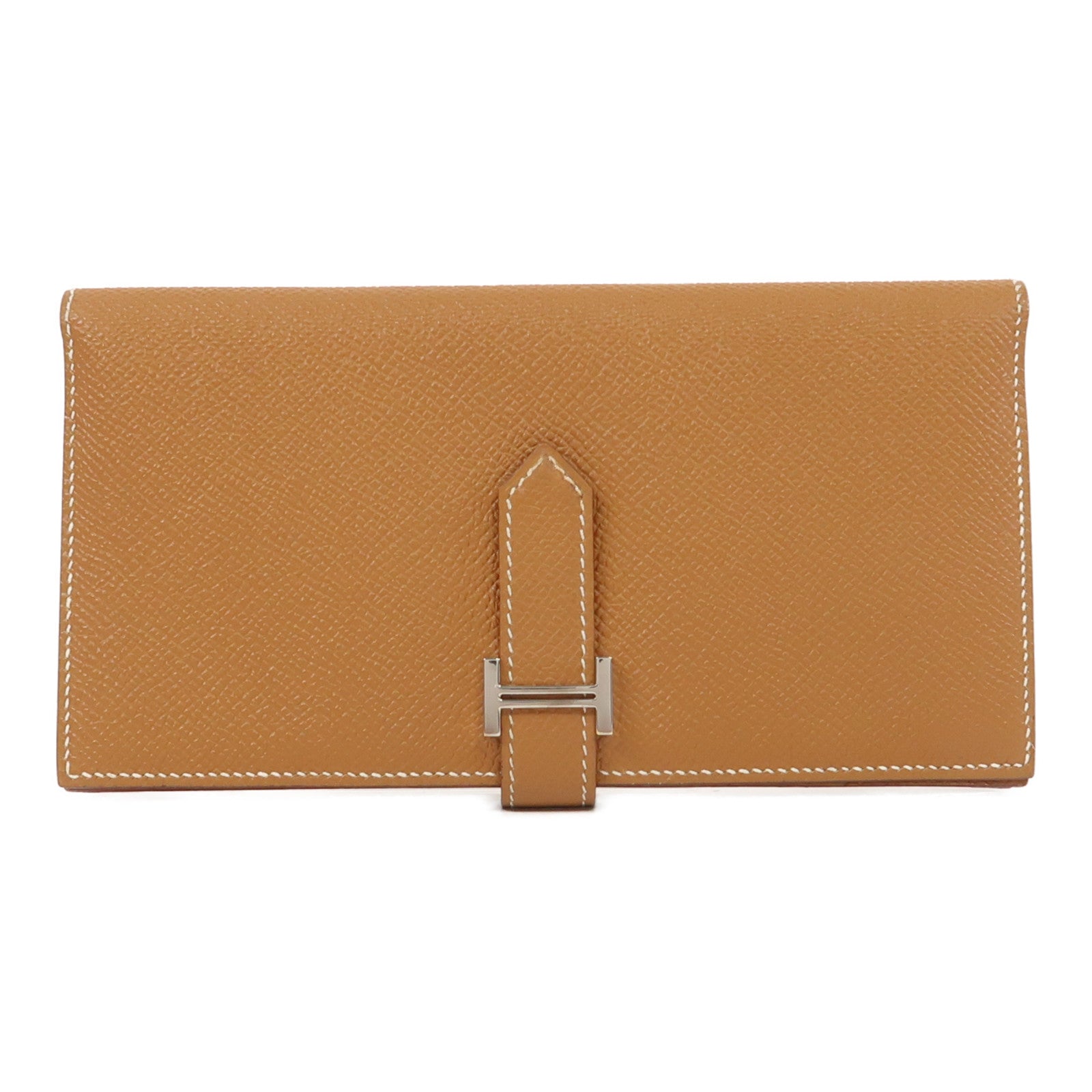 HERMES Epsom皮革Bearn Wallet銀扣長錢包經典駝色