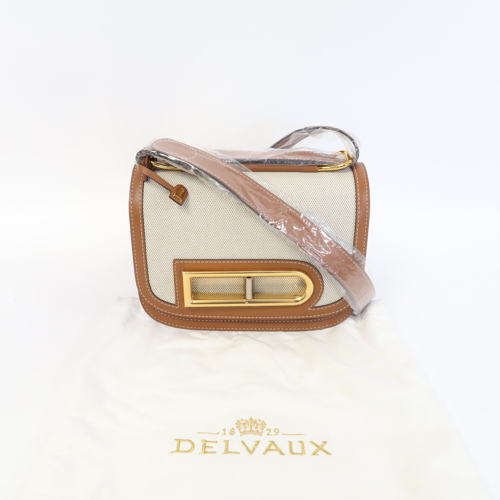 Delvaux 帆布Delvaux Lingot金扣肩背袋啡色