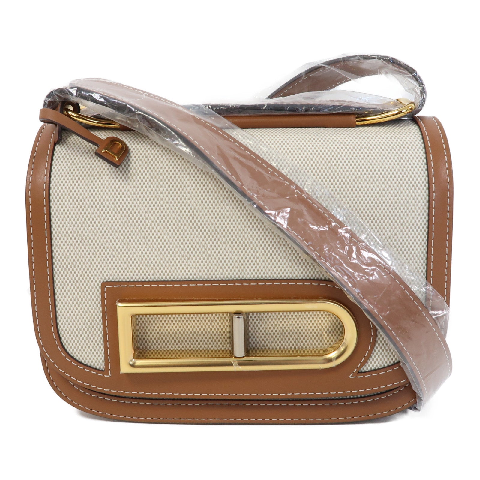 Delvaux 帆布Delvaux Lingot金扣肩背袋啡色