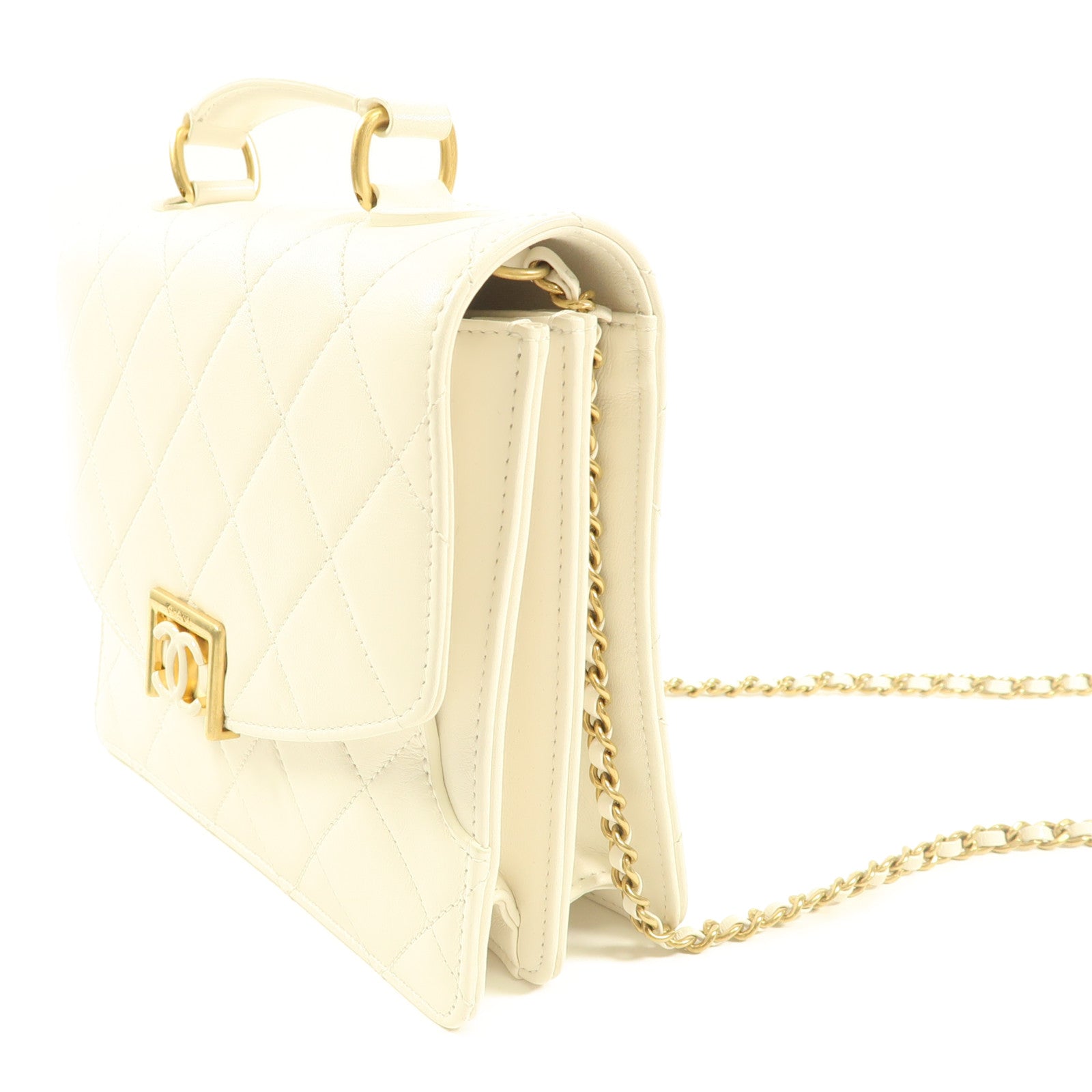 CHANEL 牛皮皮革Chain Shoulder金扣鏈帶手挽肩背兩用袋