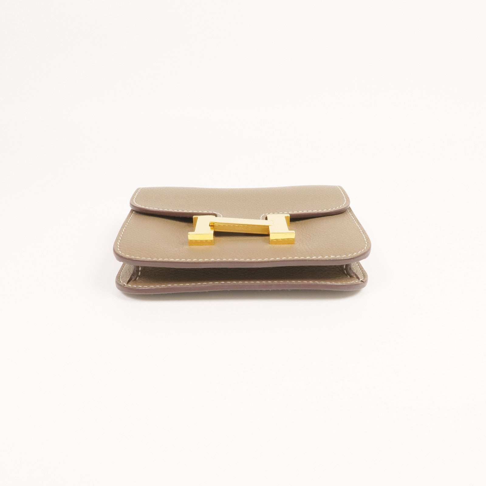 HERMES Evercolor皮革Constance Slim Wallet金扣錢包Etoupe