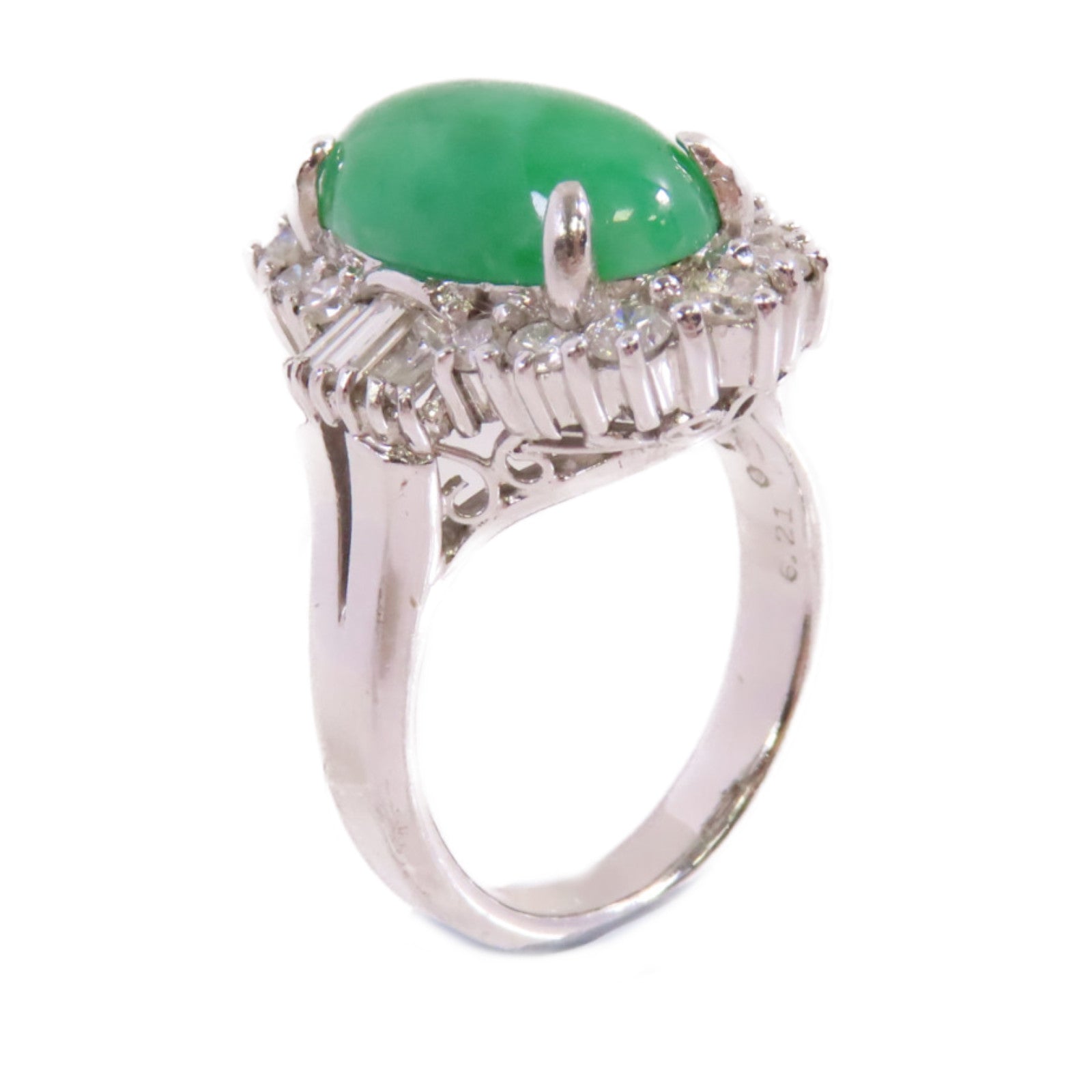JEWELRY PT900鉑金/6.21ct翡翠/1.66ct鑚石Jade Diamond Ring戒指US#8