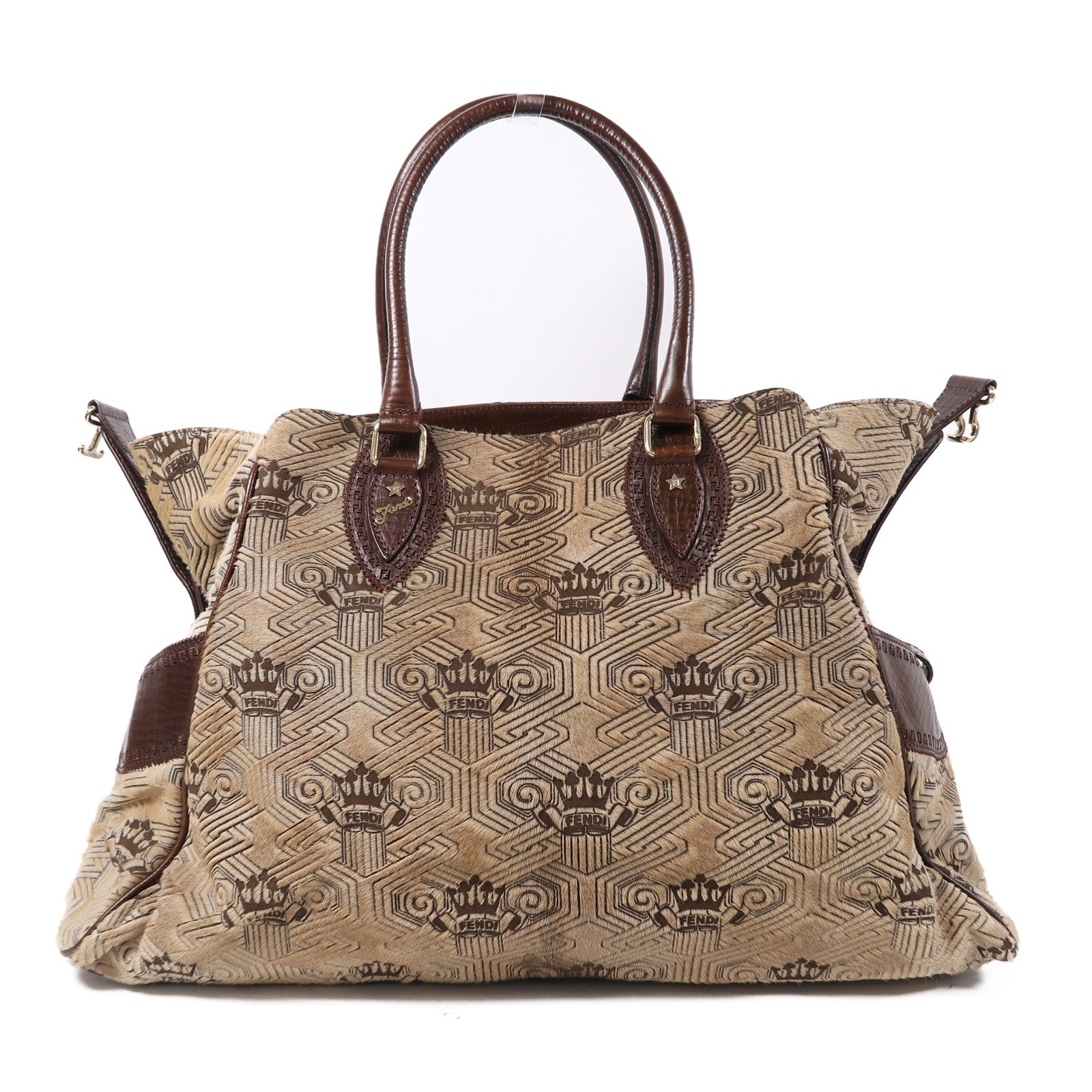 FENDI 【激減優惠】馬毛Shoulder Bag金扣肩背袋啡色