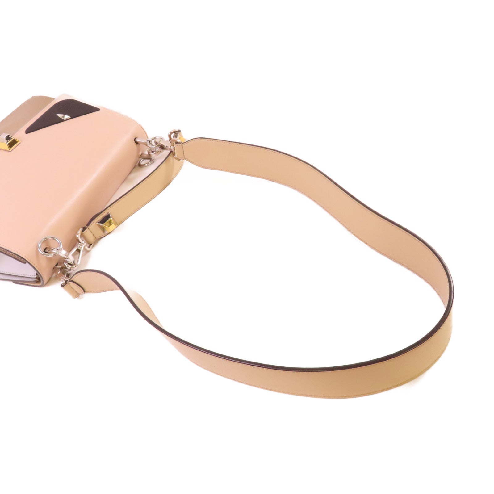 FENDI 【激減優惠】牛皮皮革Monster 2Way Shoulder Bag金扣手挽肩背兩用袋杏色/啡色