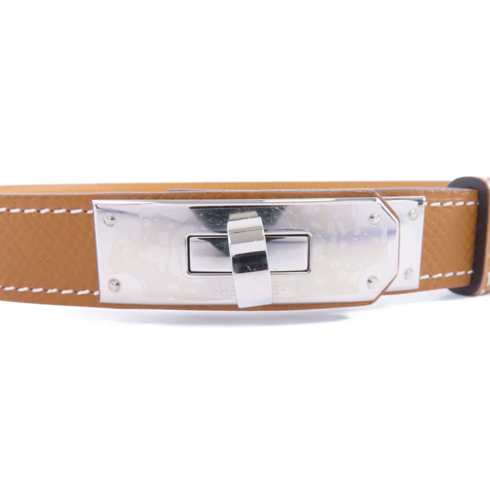 HERMES Epsom皮革Kelly Belt銀扣皮帶Gold/啡色