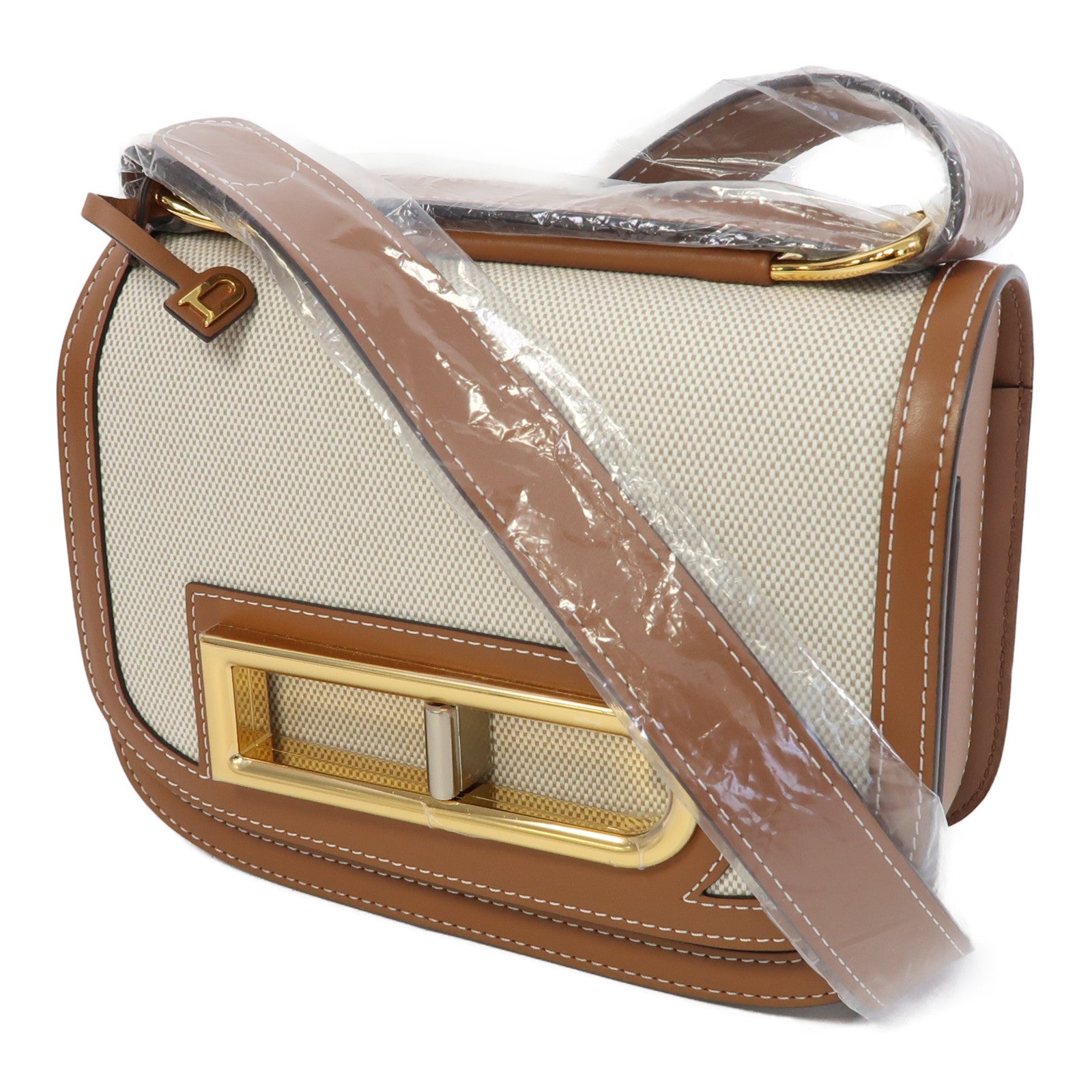 Delvaux 帆布Delvaux Lingot金扣肩背袋啡色