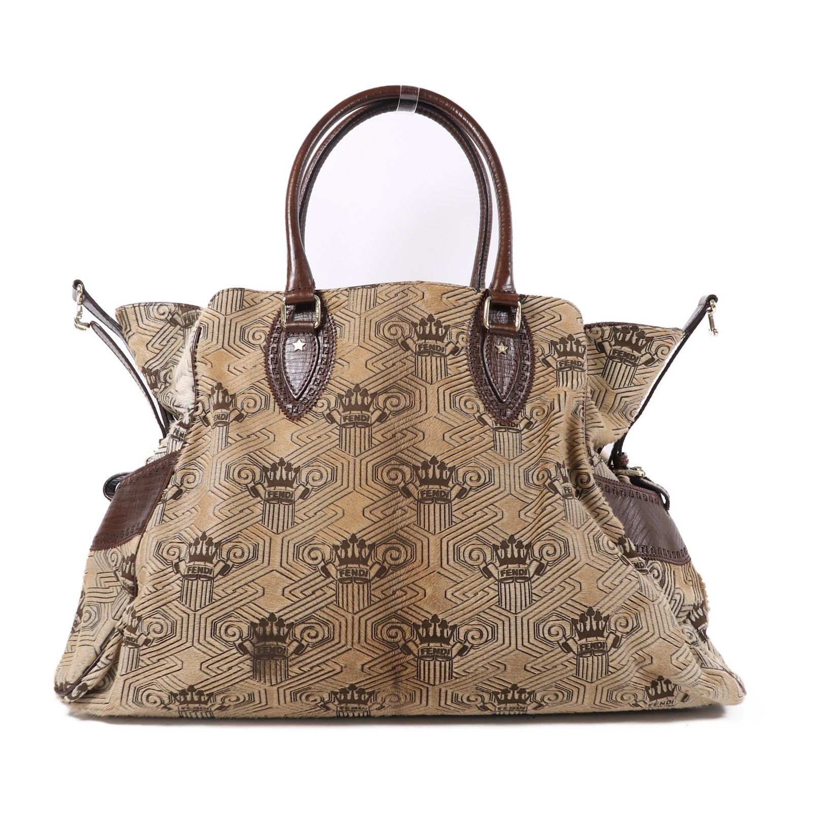 FENDI 【激減優惠】馬毛Shoulder Bag金扣肩背袋啡色
