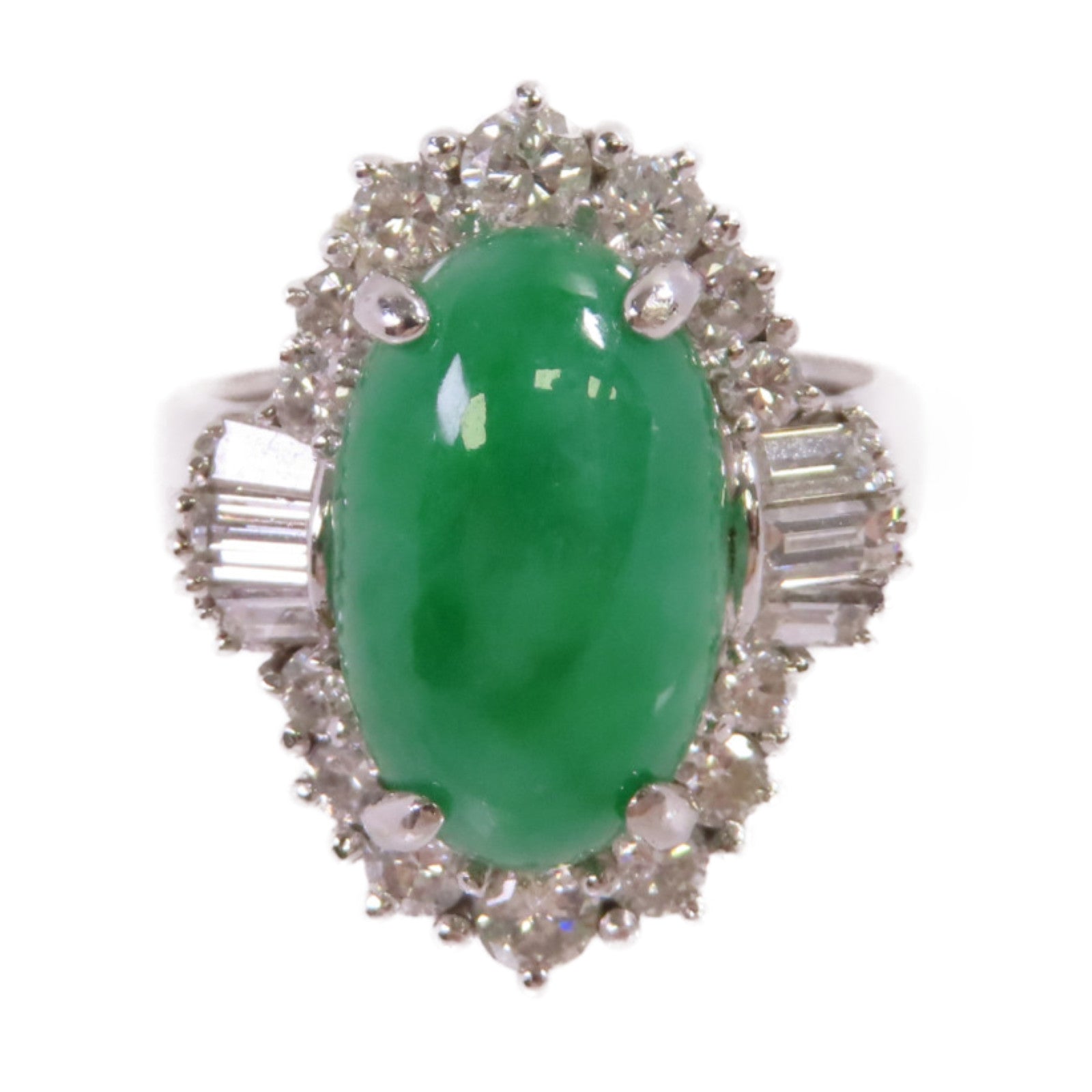 JEWELRY PT900鉑金/6.21ct翡翠/1.66ct鑚石Jade Diamond Ring戒指US#8