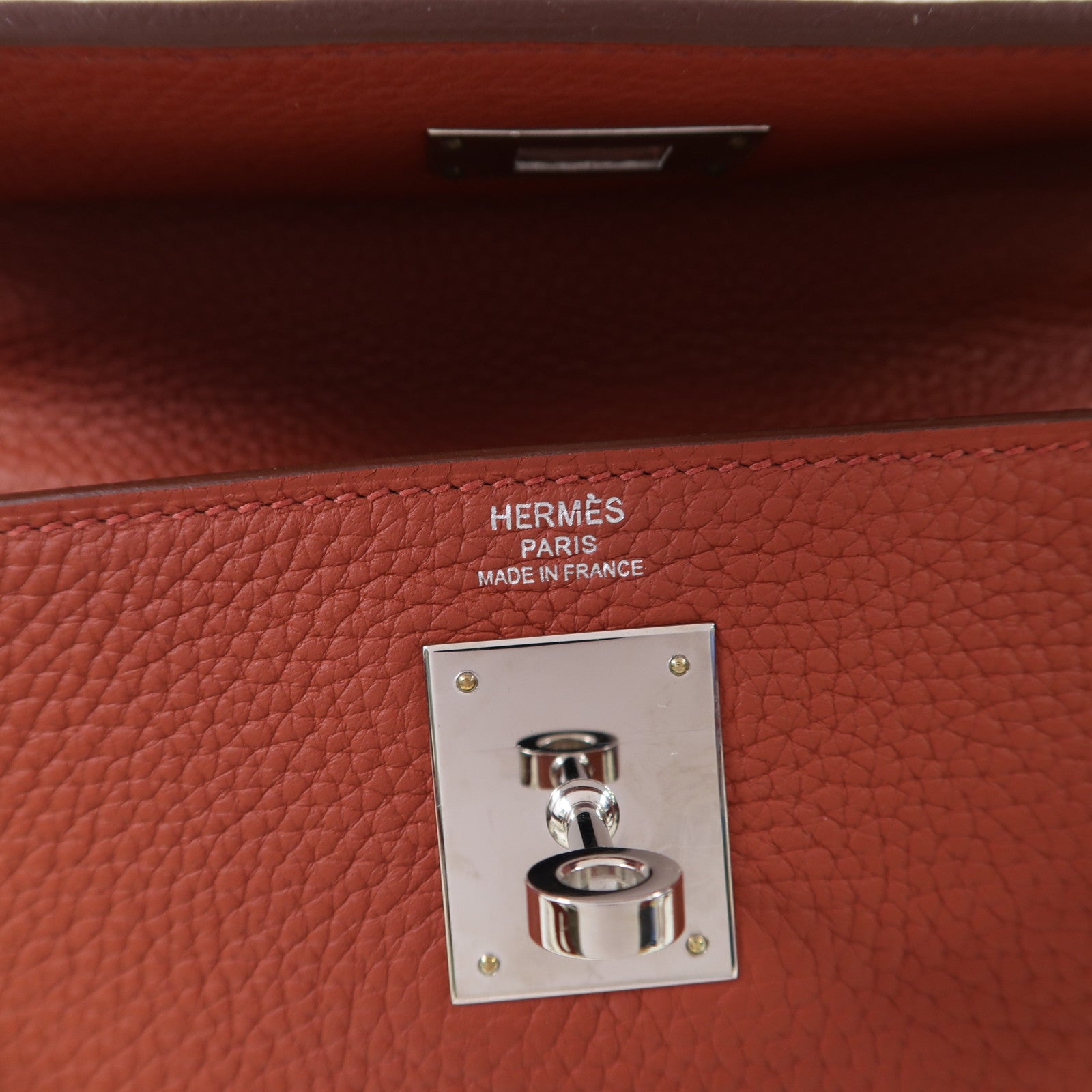 HERMES 【激減優惠】Clemence皮革Kelly 28銀扣手挽肩背兩用袋紅色