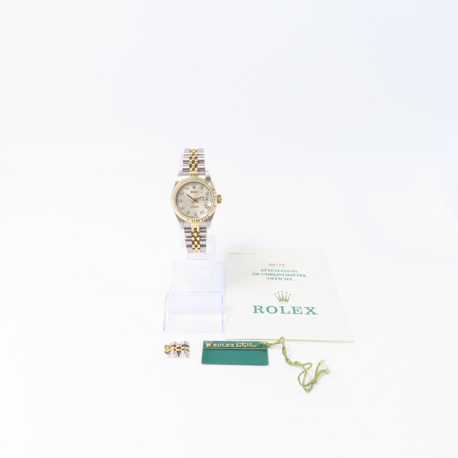 ROLEX Datejust 26mm 18K黃金/不鏽鋼/鑽石手錶自動機芯銀色
