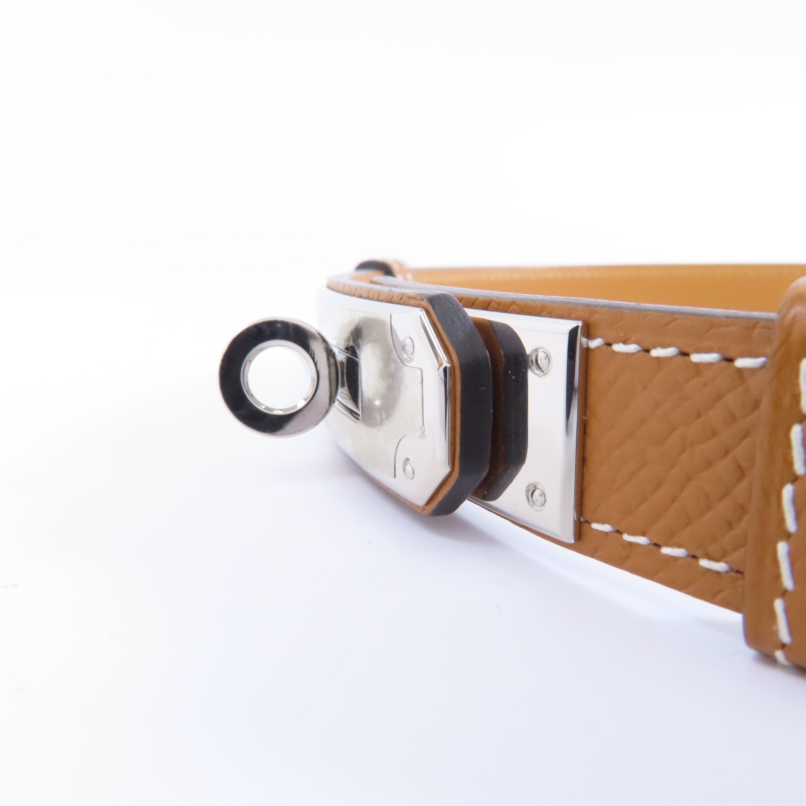 HERMES Epsom皮革Kelly Belt銀扣皮帶Gold/啡色