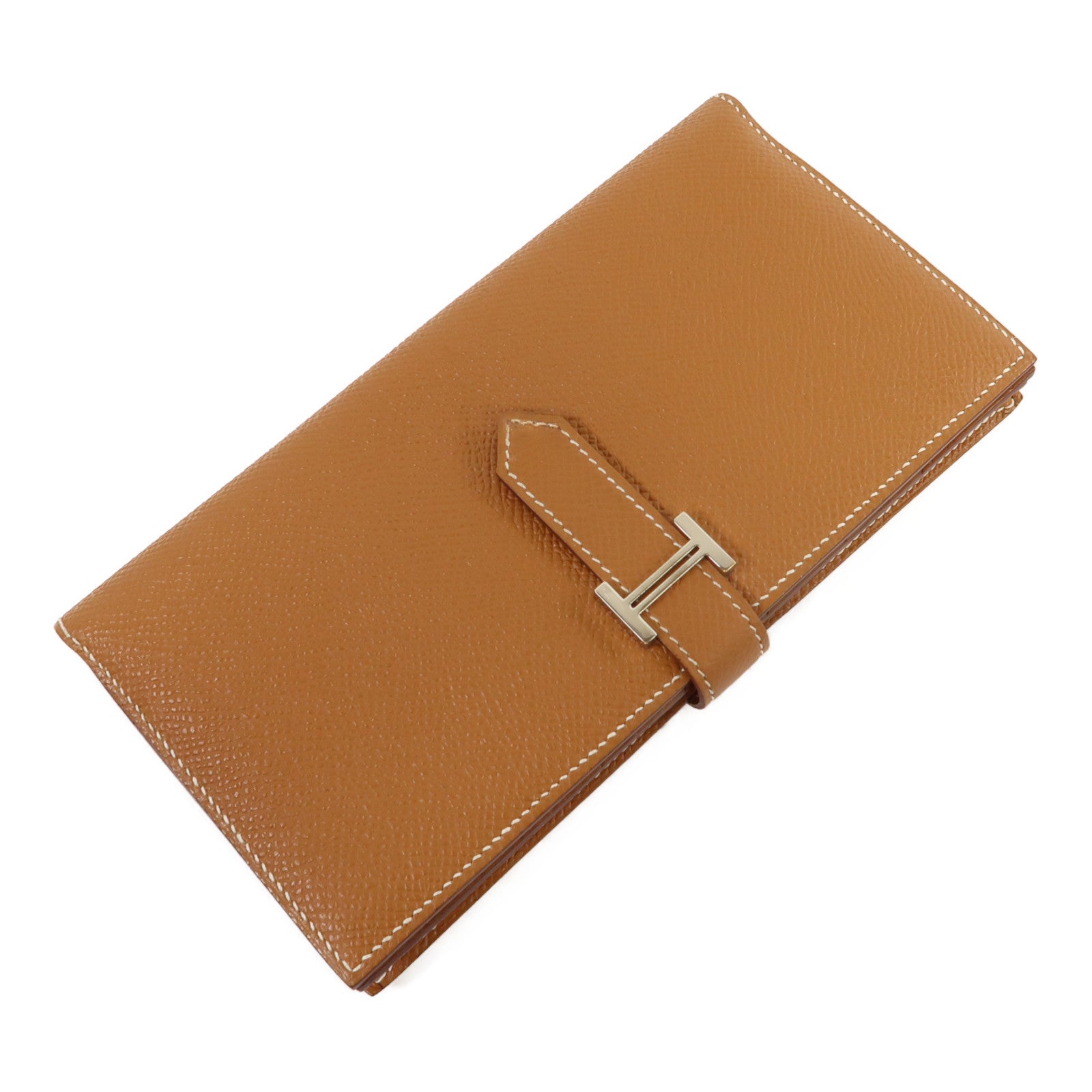 HERMES Epsom皮革Bearn Wallet銀扣長錢包經典駝色